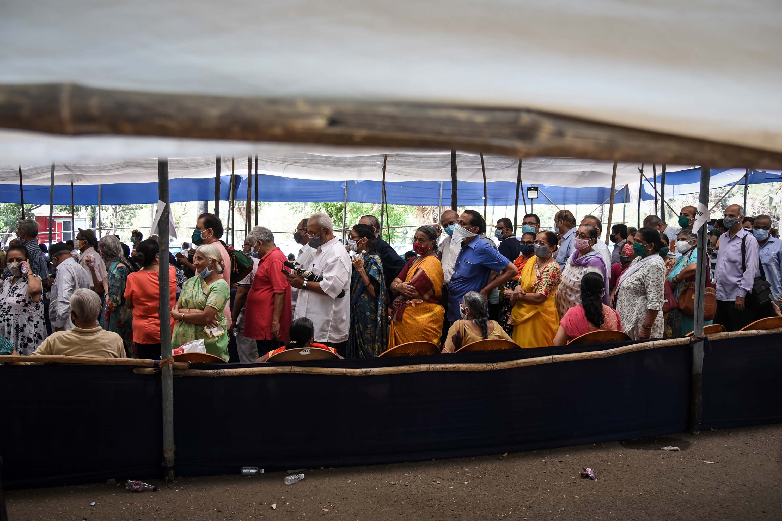 People line up to receive a Covid-19 vaccine at a mass vaccination center in Mumbai, India on April 29. 
