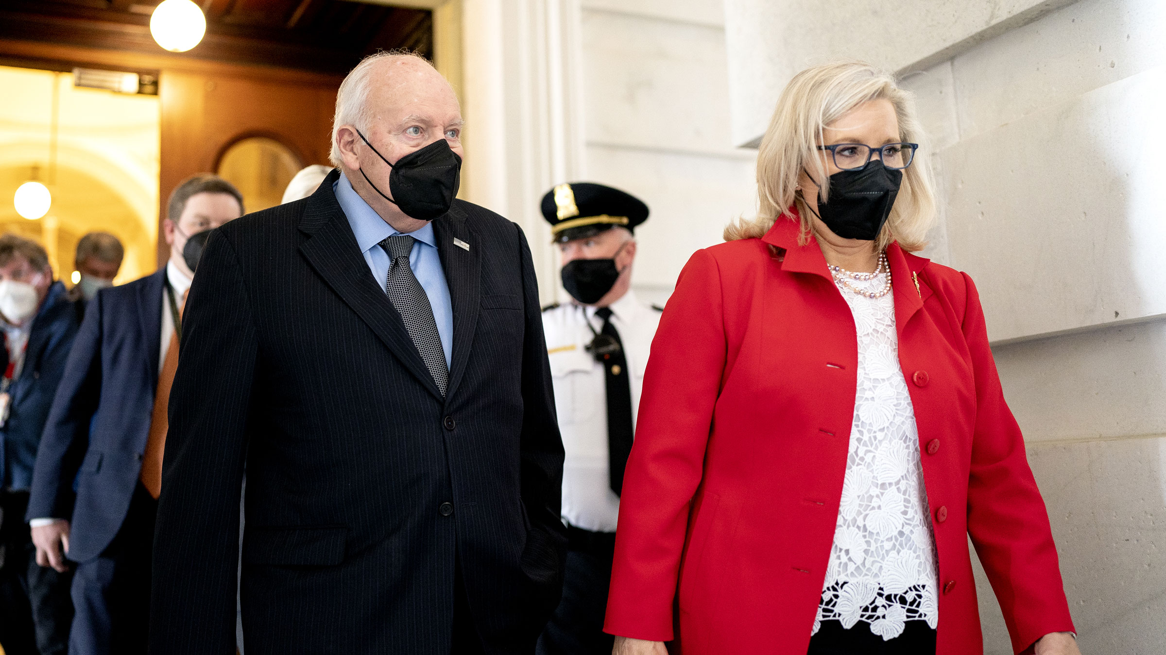 Former Vice President Dick Cheney leaves the Capitol with his daughter US Rep. Liz Cheney on Thursday.