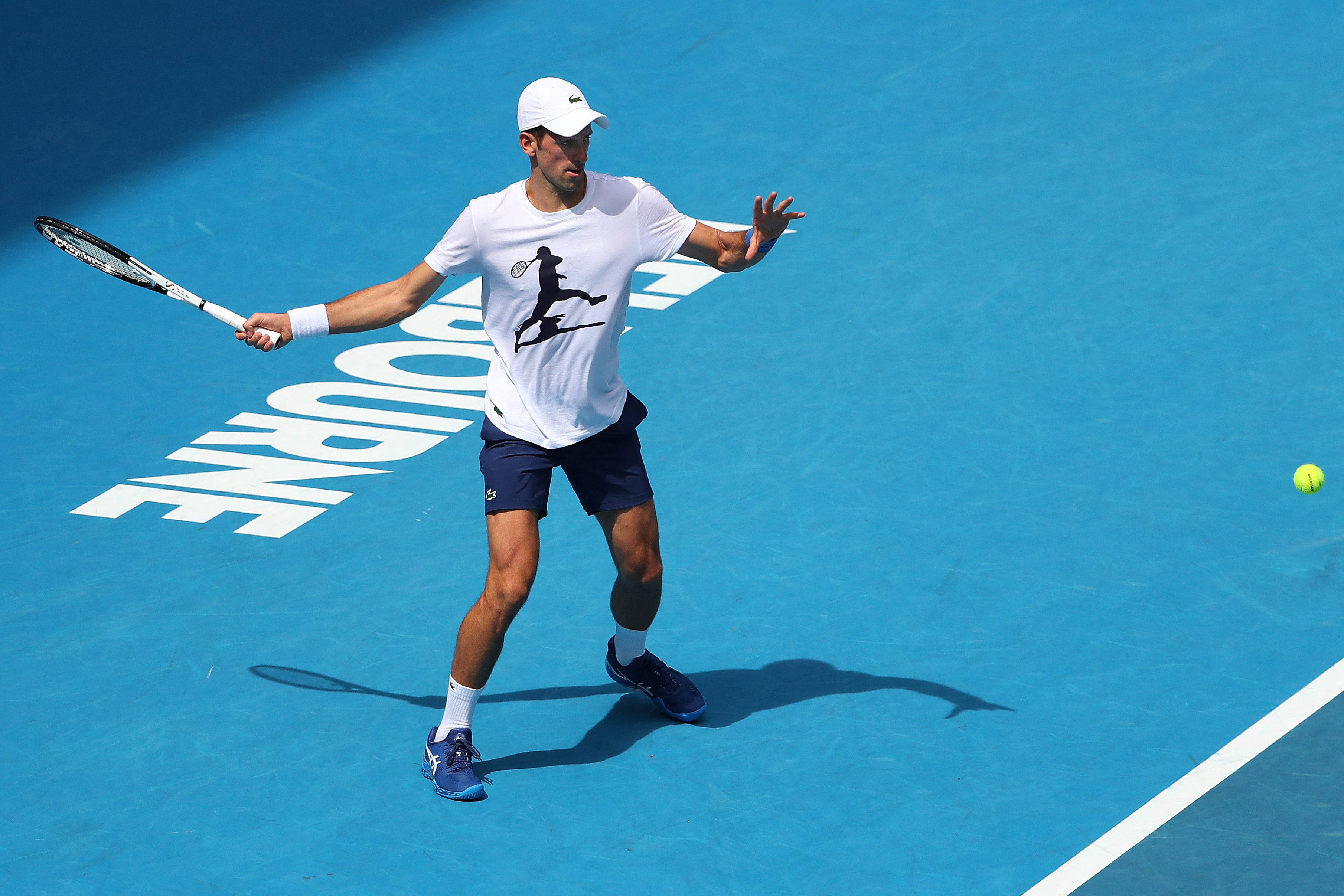 Serbia's Novak Djokovic takes part in a training session in Melbourne ahead of the Australian Open tennis tournament on January 11, 2022, a day after a court overturned the Australian government's decision to cancel his visa on Covid-19 vaccination grounds. 