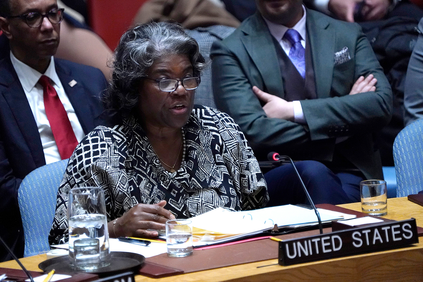 Linda Thomas-Greenfield speaks during the Security Council meeting at United Nations Headquarters on March 11, in New York City.