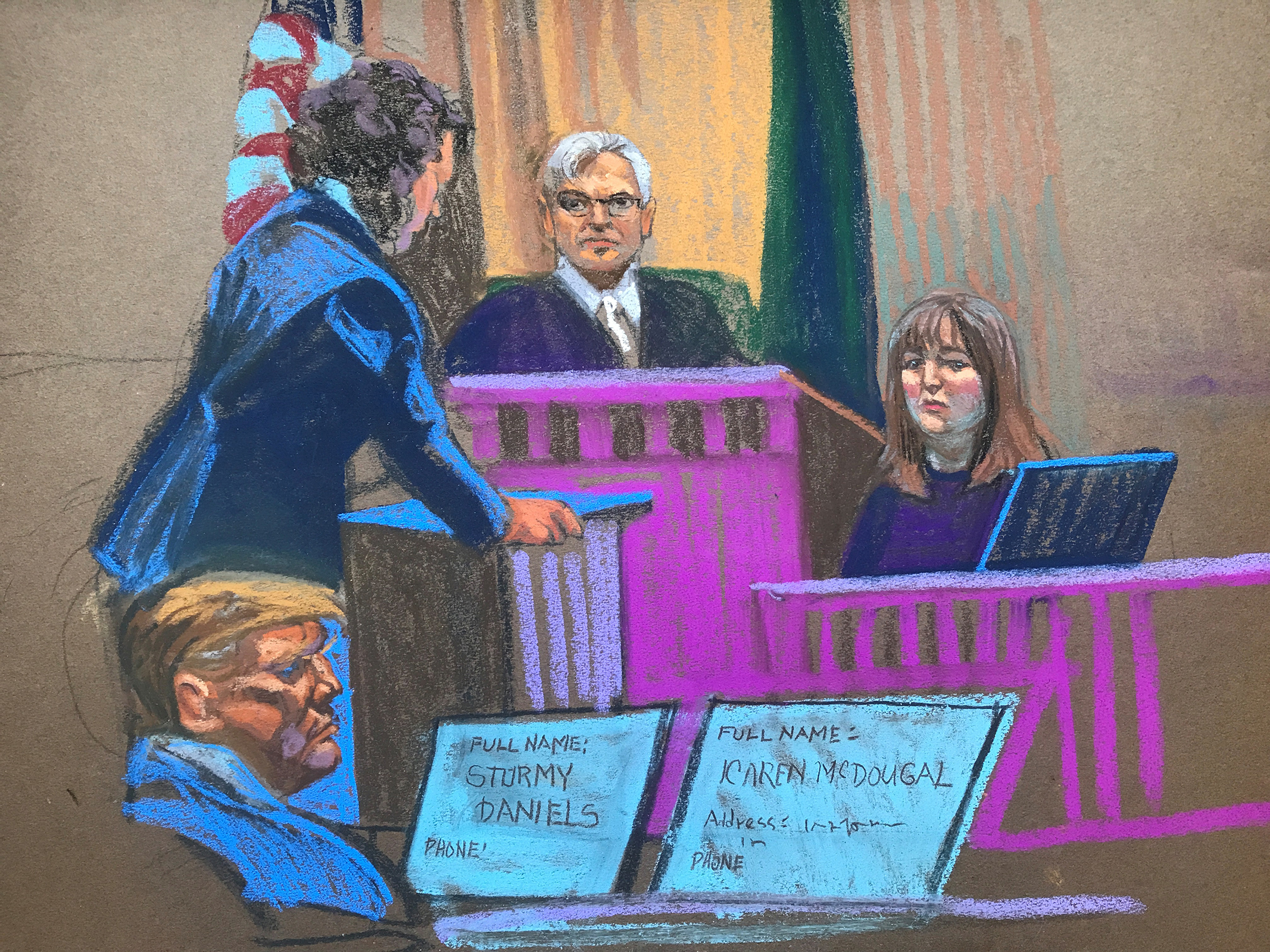 Trump watches as Rhona Graff takes the stand on Friday.