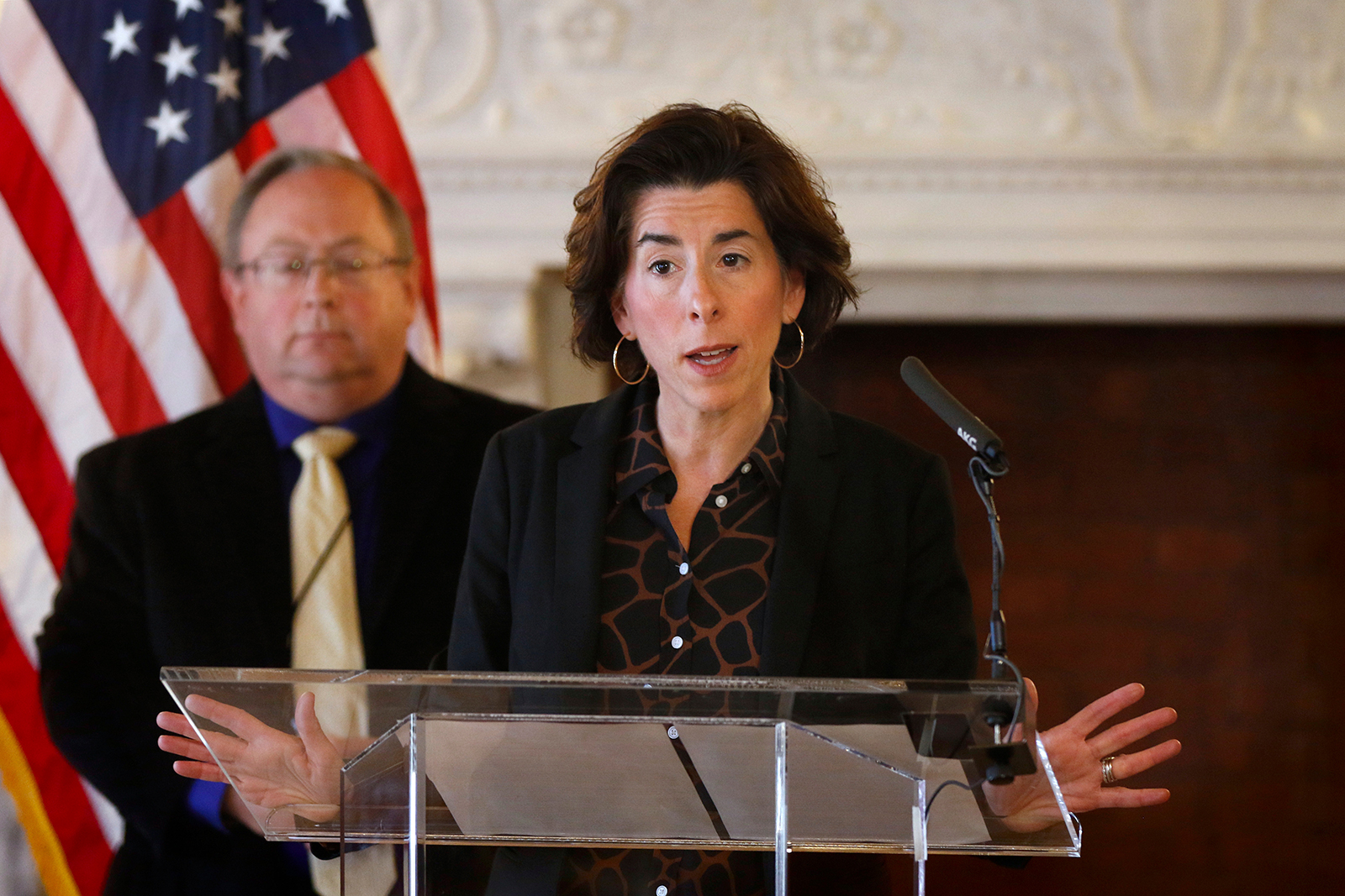 Rhode Island Gov. Gina Raimondo gives an update on the coronavirus during a news conference on March 22.