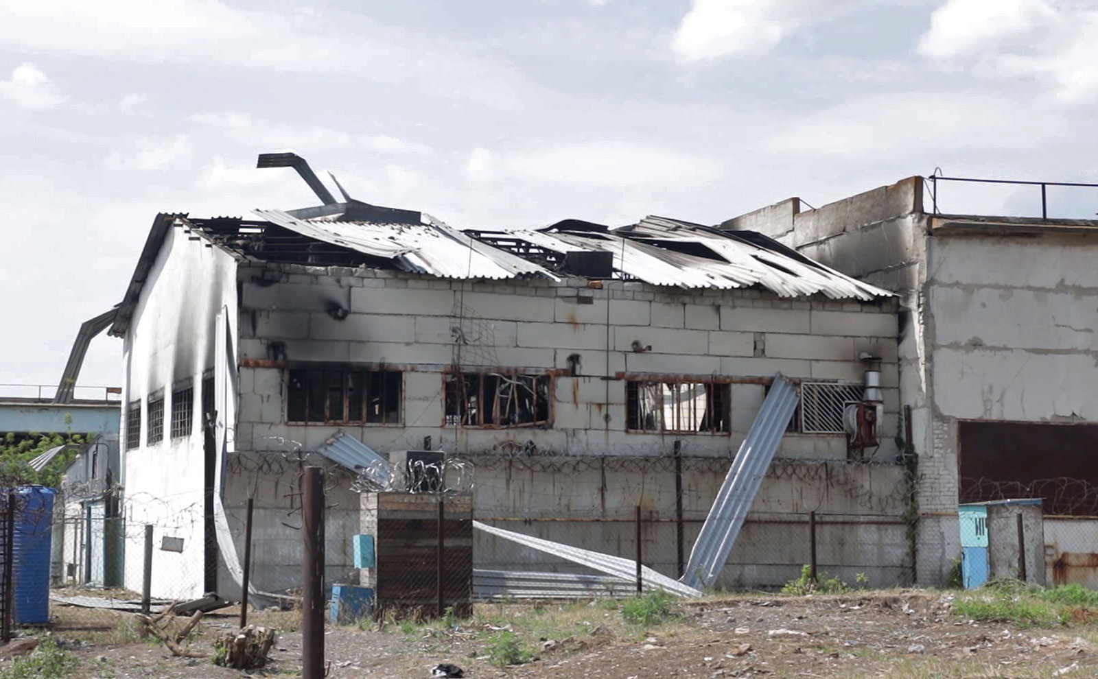 A destroyed barrack is seen at a prison in Olenivka, Ukraine, on July 29. 