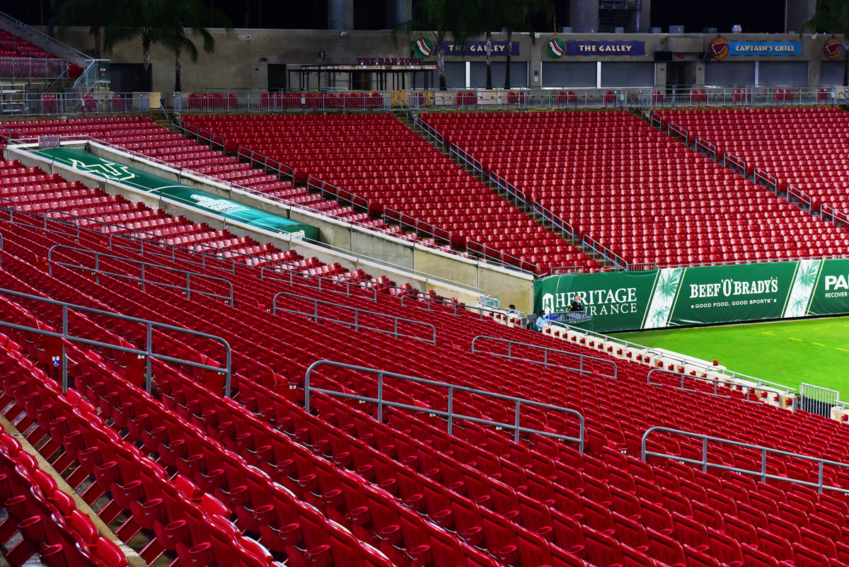 A general view of empty stands at Raymond James Stadium during a game between the South Florida Bulls and the Citadel Bulldogs on September 12 in Tampa, Florida.