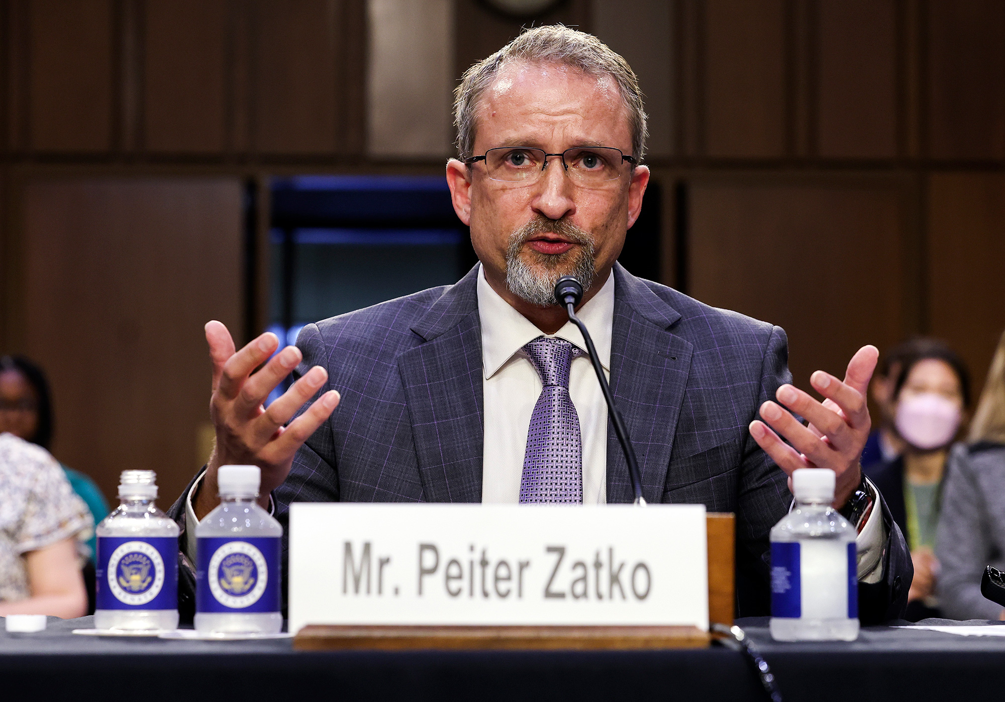 Peiter Zatko testifies before the Senate Judiciary Committee on data security at Twitter, in Washington, on September 13.