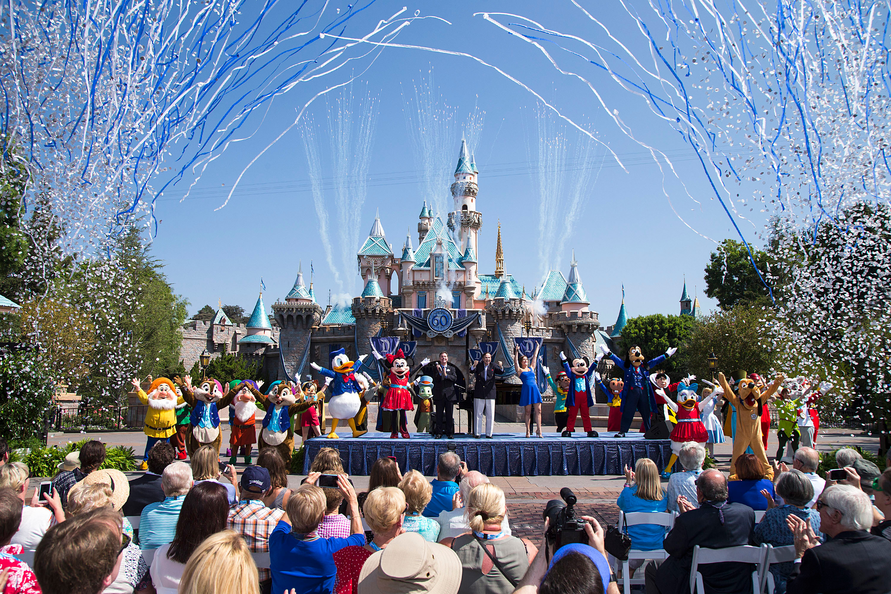 Mickey Mouse and friends celebrate the 60th anniversary of Disneyland on July 17, 2015 in Anaheim, California.