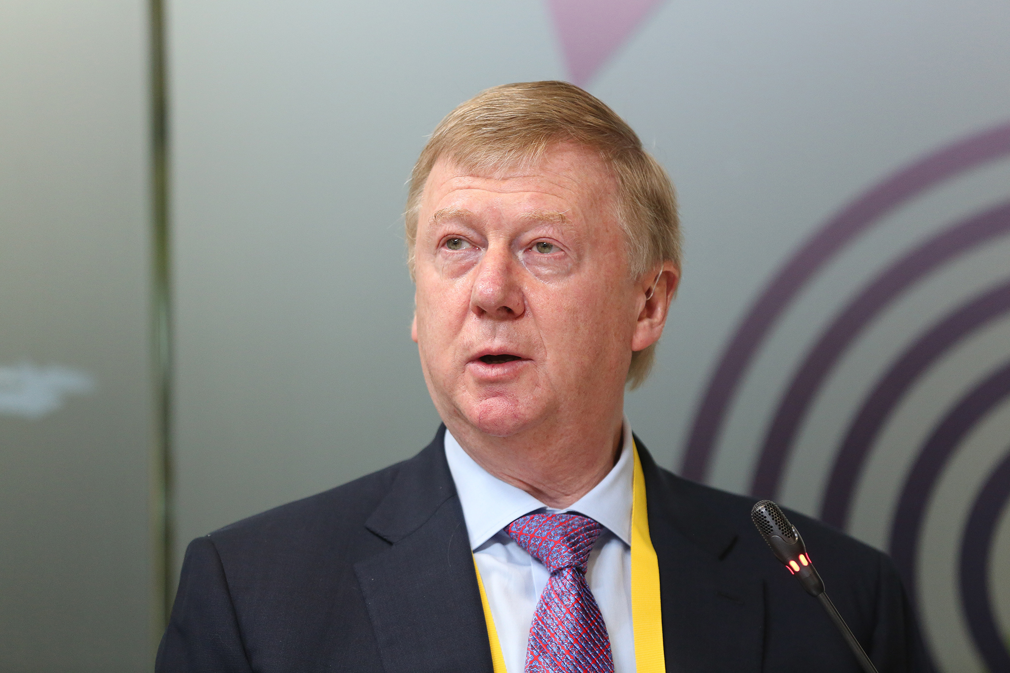 Anatoly Chubais speaks during the Open Innovation Forum in Moscow, Russia, on October 22, 2019. 