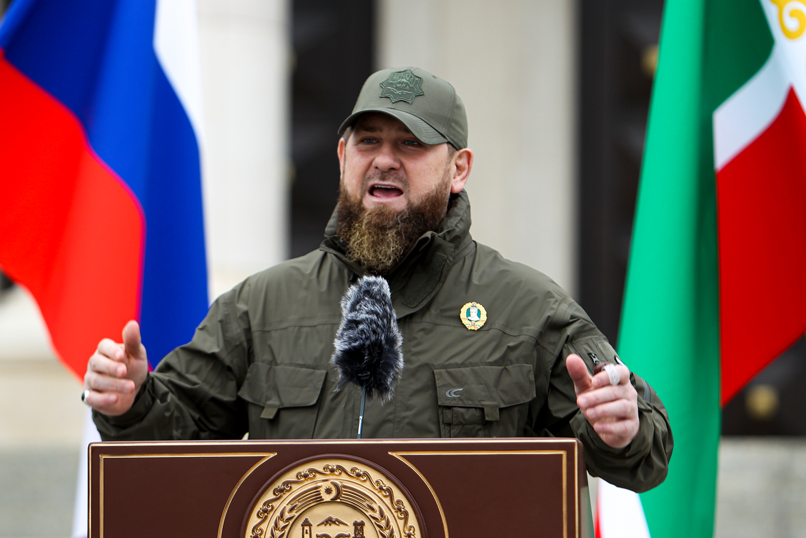 Chechen leader Ramzan Kadyrov addresses servicemen in Russia in 2022. 