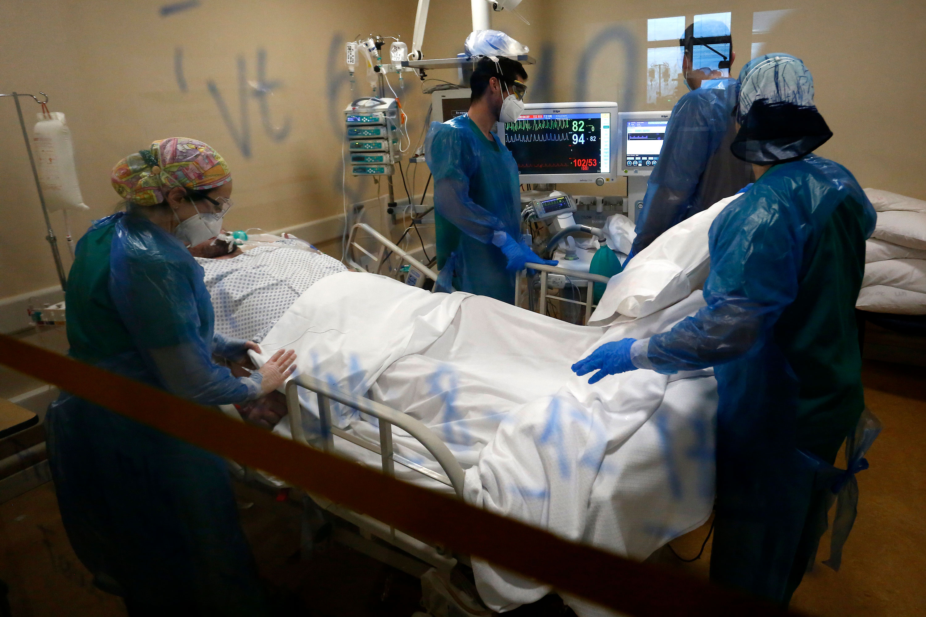 A medical team cares for a coronavirus patient at the Military Hospital in Santiago, Chile, on June 18.