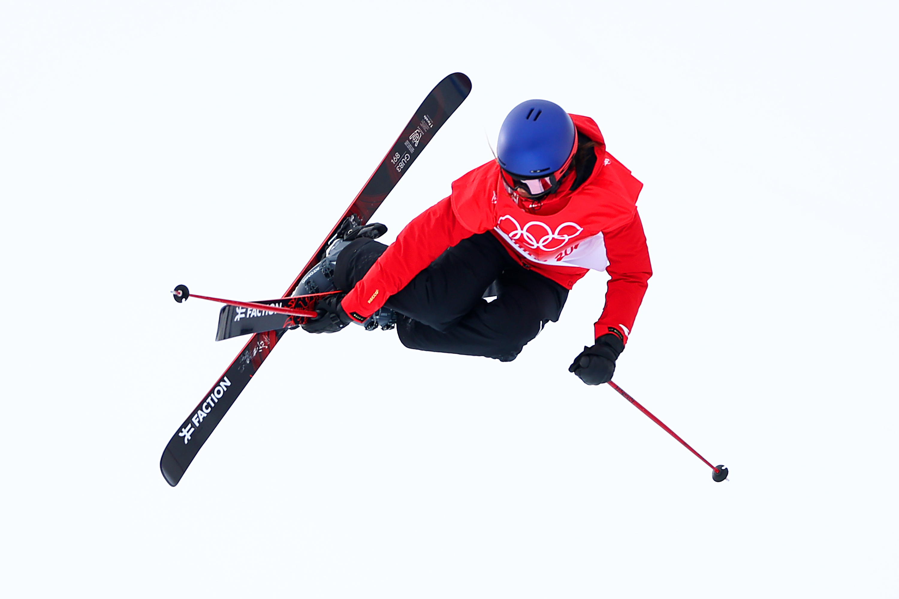 China's Eileen Gu performs a trick during the women's freestyle skiing freeski halfpipe qualification on Thursday.