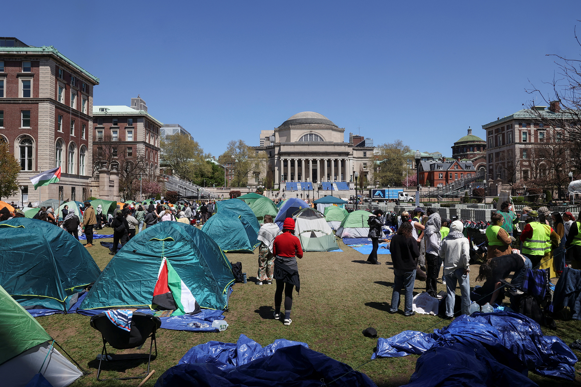 Students protest in support of Palestinians on Columbia University campus, as protests continue inside and outside the university in New York City on April 22.