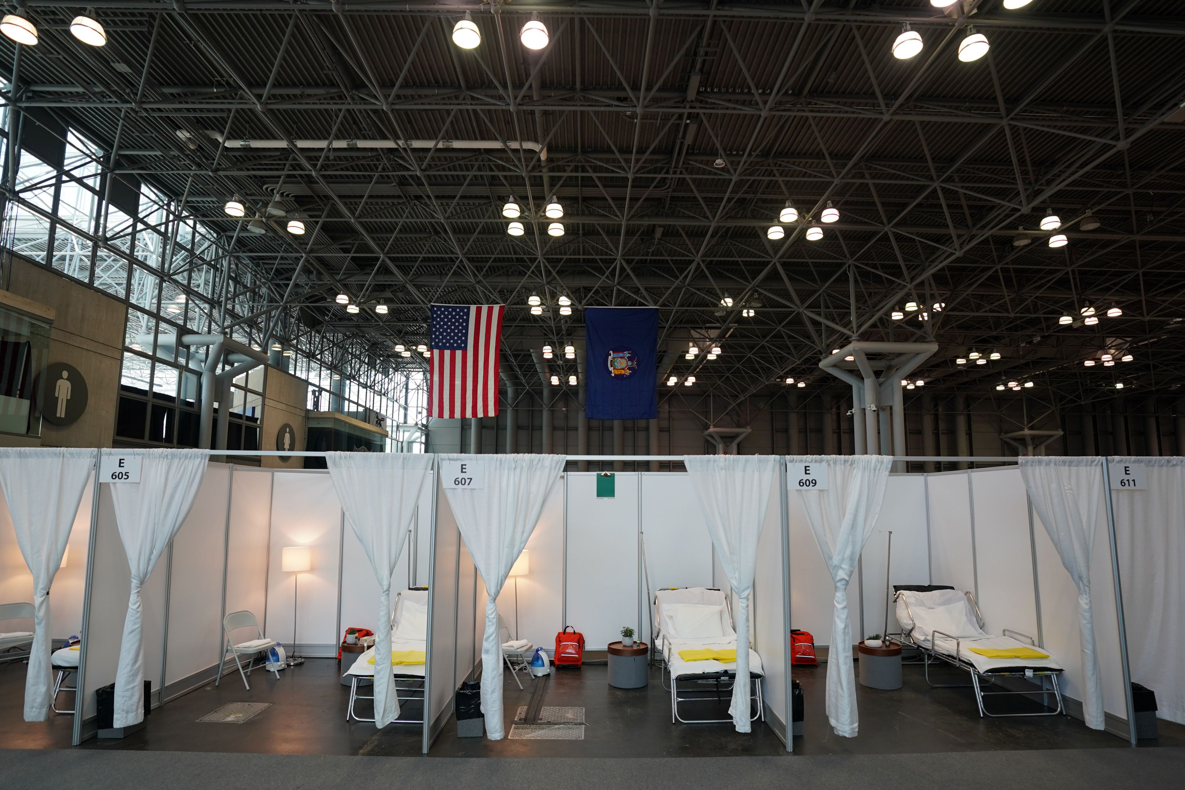 A temporary hospital is set up at the Javits Convention Center in New York on March 27.