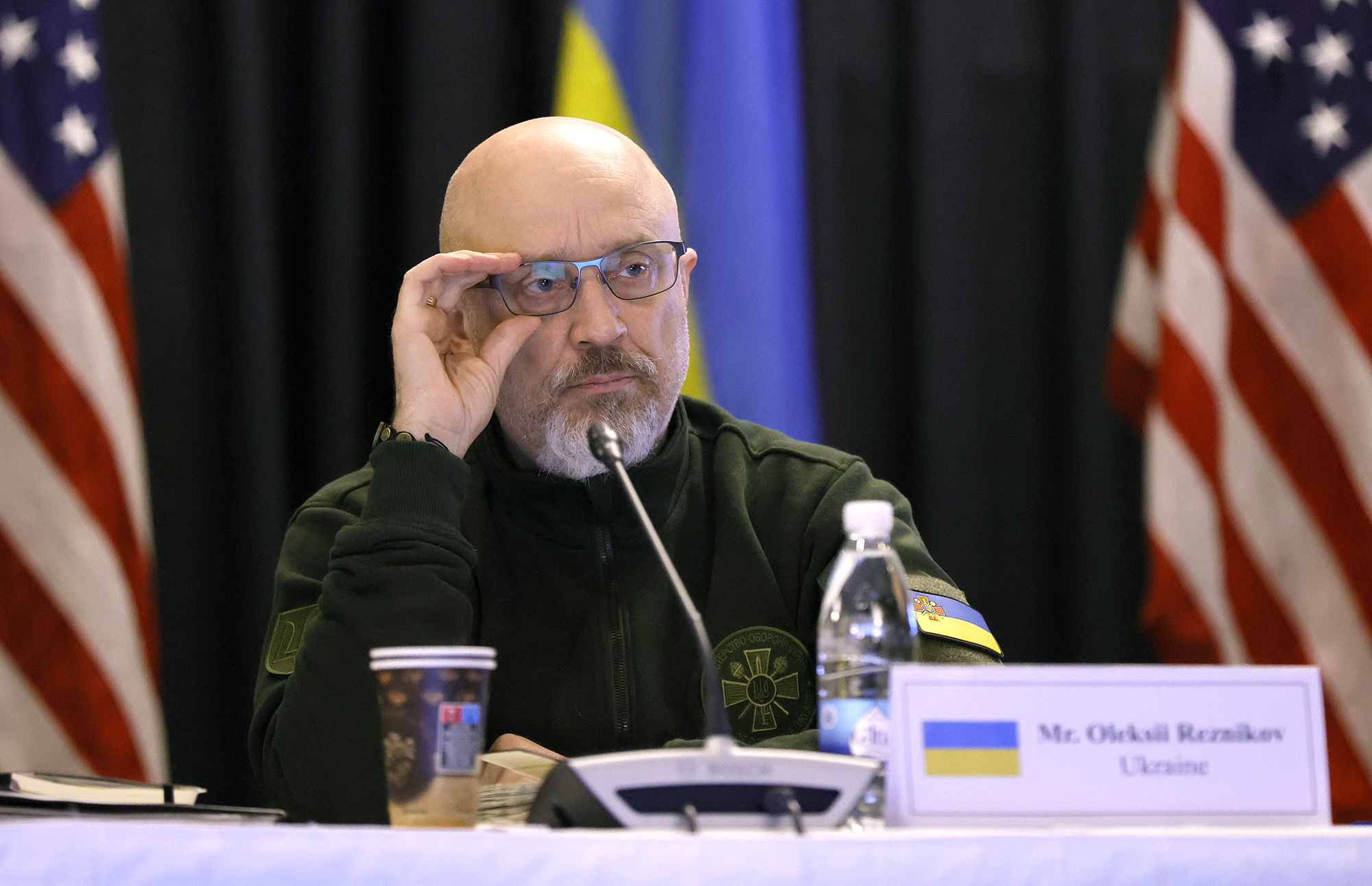 Ukrainian Defense Minister Oleksii Reznikov attends the fourth meeting of Ukraine Defense Contact Group at the US Air Base in Ramstein, Germany, on April 21.