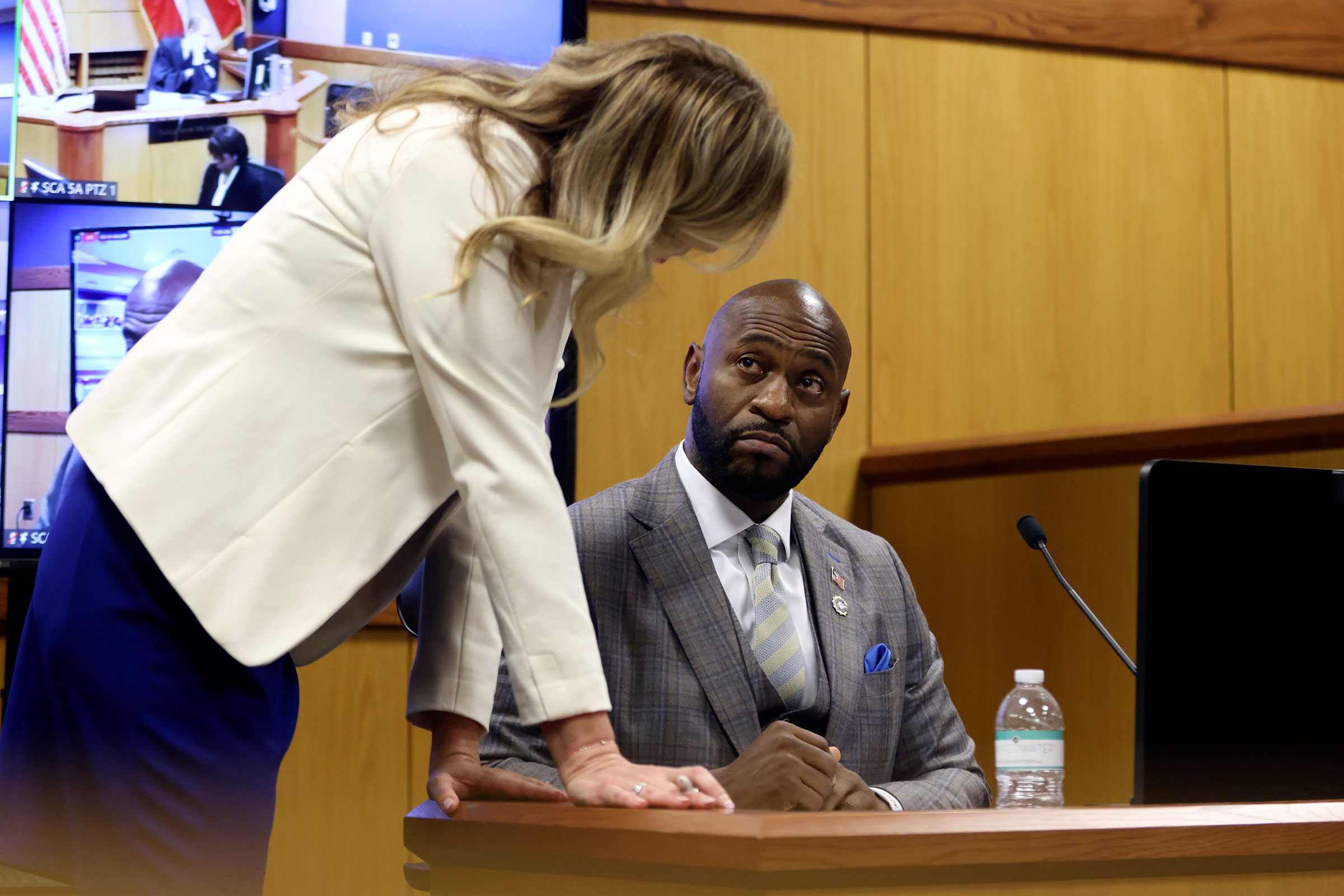 Special Prosecutor Nathan Wade is questioned by attorney Ashleigh Merchant during a hearing on the Georgia election interference case on Thursday in Atlanta. 