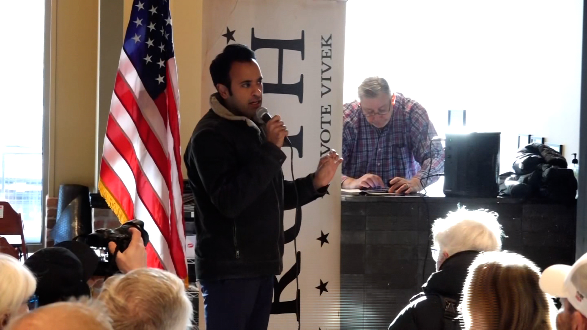 Republican presidential candidate Vivek Ramaswamy speaks at a rally in Ankeny, Iowa, on January 14.