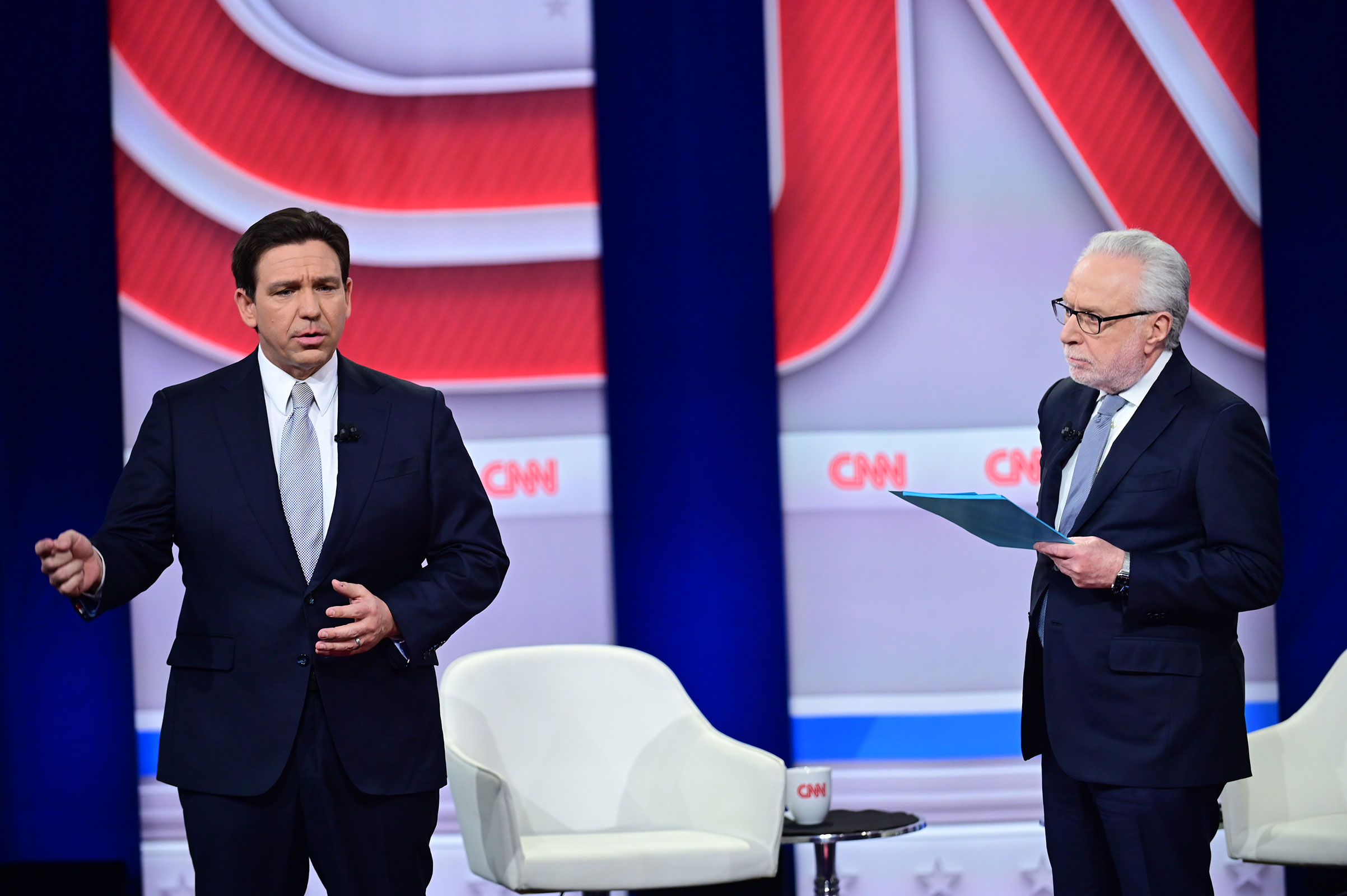 Florida Gov. Ron DeSantis participates in a CNN Republican Presidential Town Hall moderated by CNN’s Wolf Blitzer at New England College in Henniker, New Hampshire, on January 16, 2024.