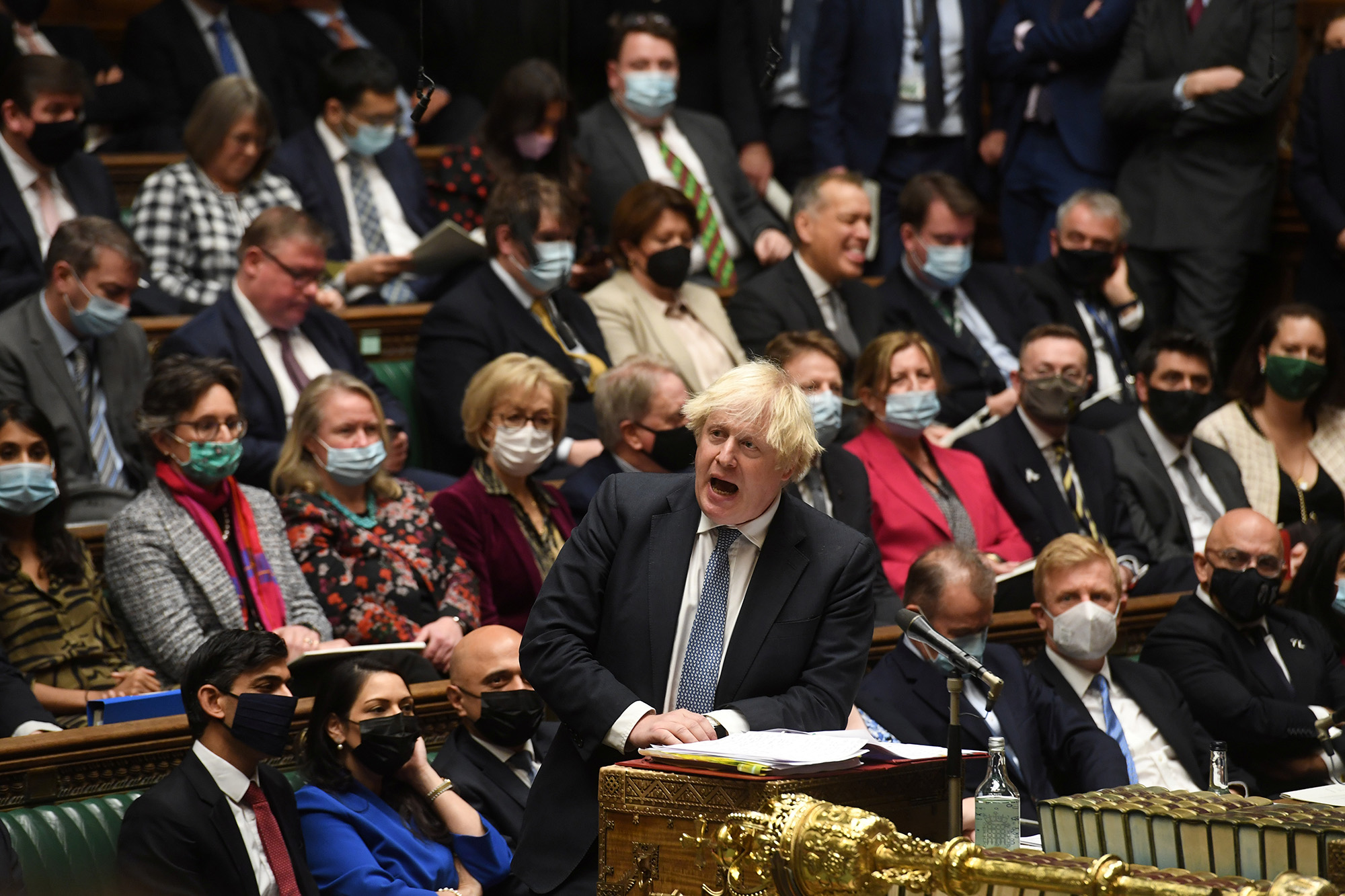 Ex-Prime Minister Boris Johnson speaks in the UK Parliament on December 8.