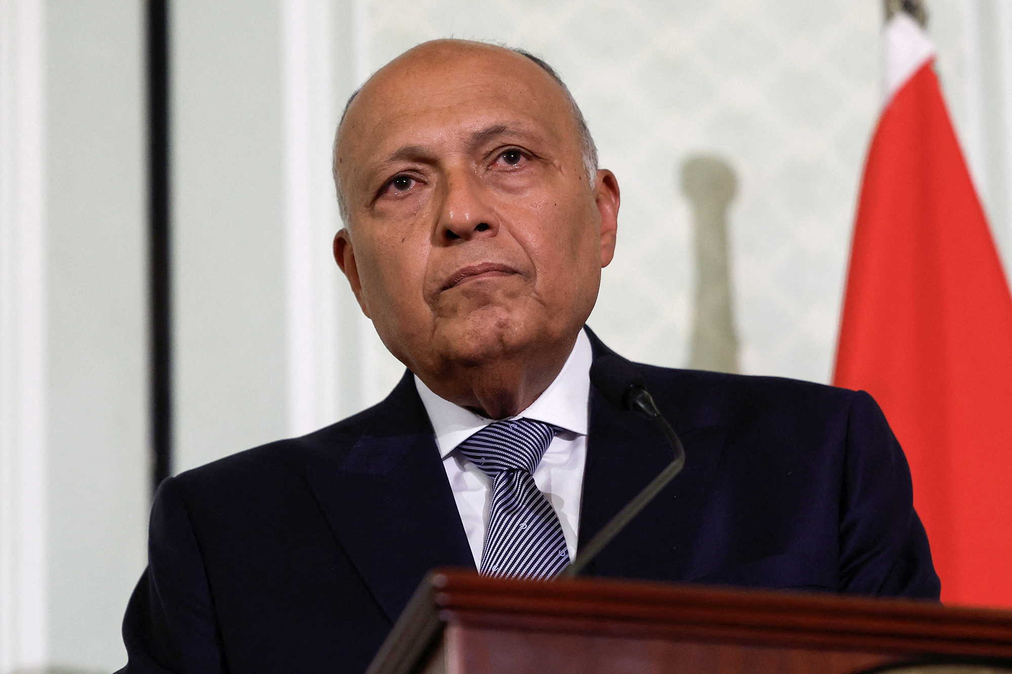 Egyptian Foreign Minister Sameh Shoukry attends a press conference in Cairo, Egypt, on March 21.