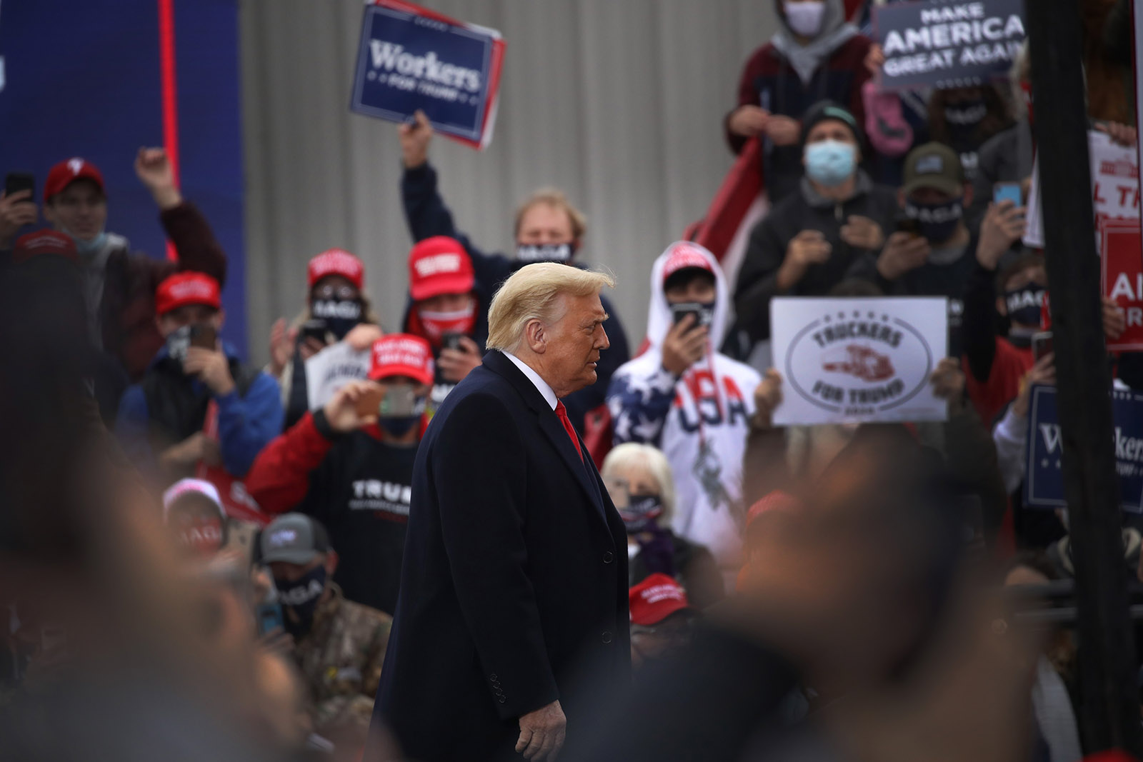 President Donald Trump delivers remarks at a rally during the last full week of campaigning before the presidential election on October 26, in Allentown, Pennsylvania. 