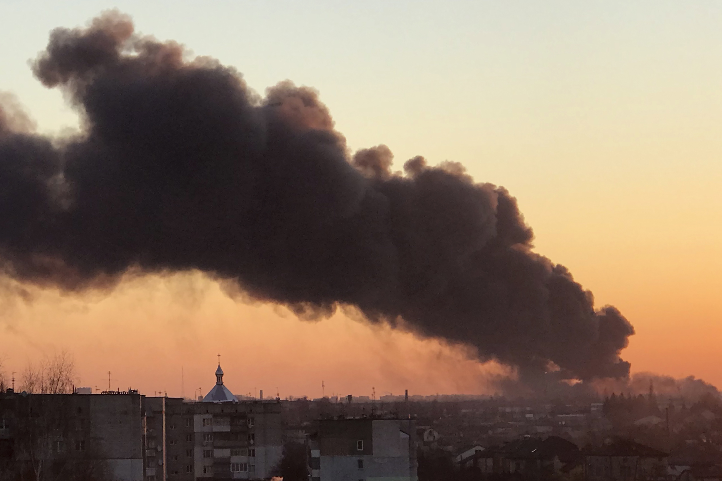 Smoke rises after an explosion in Lviv, Ukraine, on Friday, March 18. 