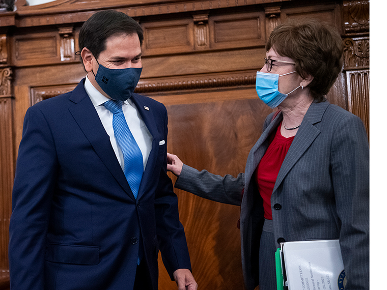 Sen. Marco Rubio, and Sen. Susan Collins, arrive for the Senate Select Intelligence Committee confirmation hearing for Peter Michael Thomson, nominee to be inspector general of the Central Intelligence Agency, in Russell Building on Wednesday, June 24.