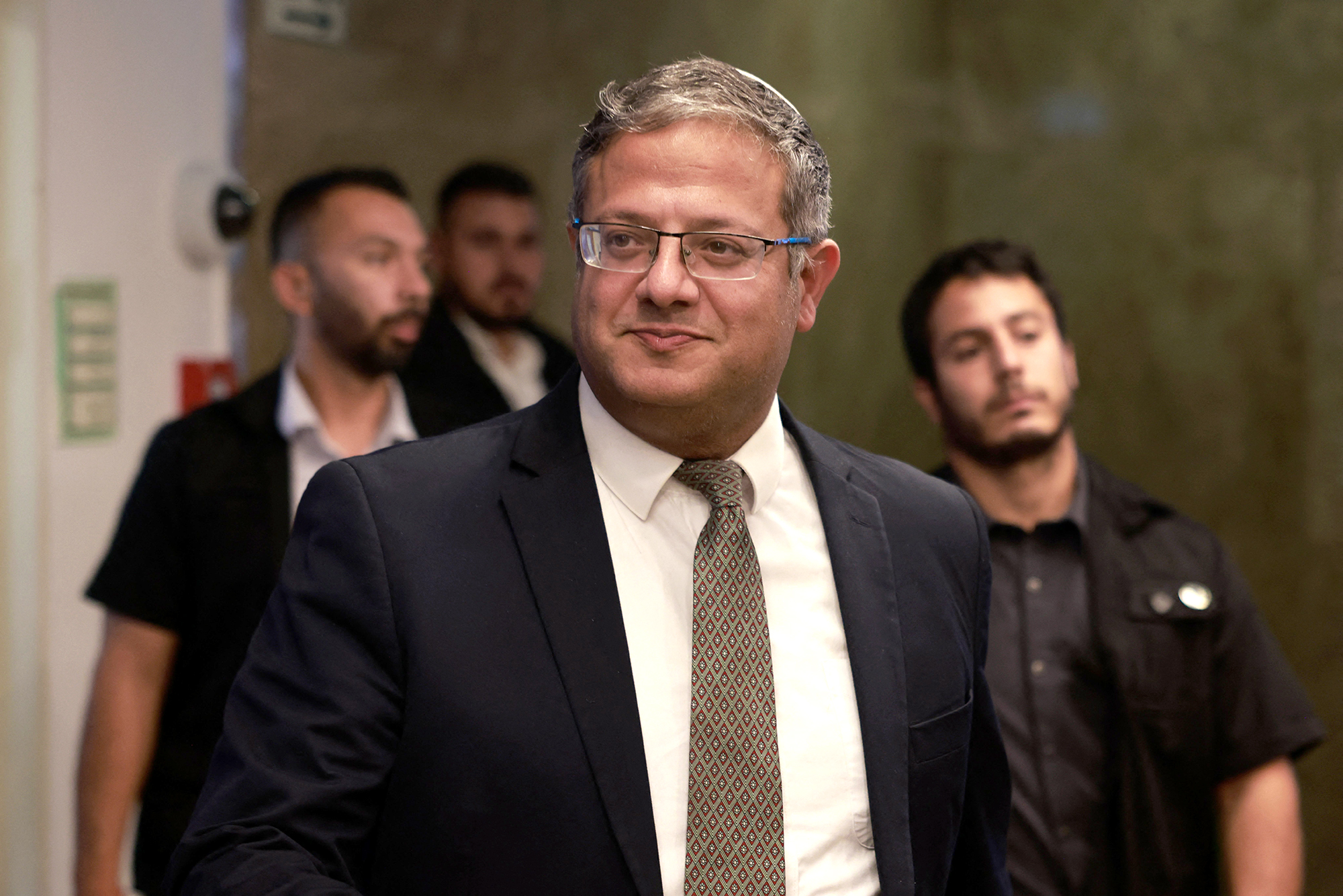 Israel's National Security Minister Itamar Ben-Gvir arrives for a cabinet meeting at the prime minister's office in Jerusalem on August 27.