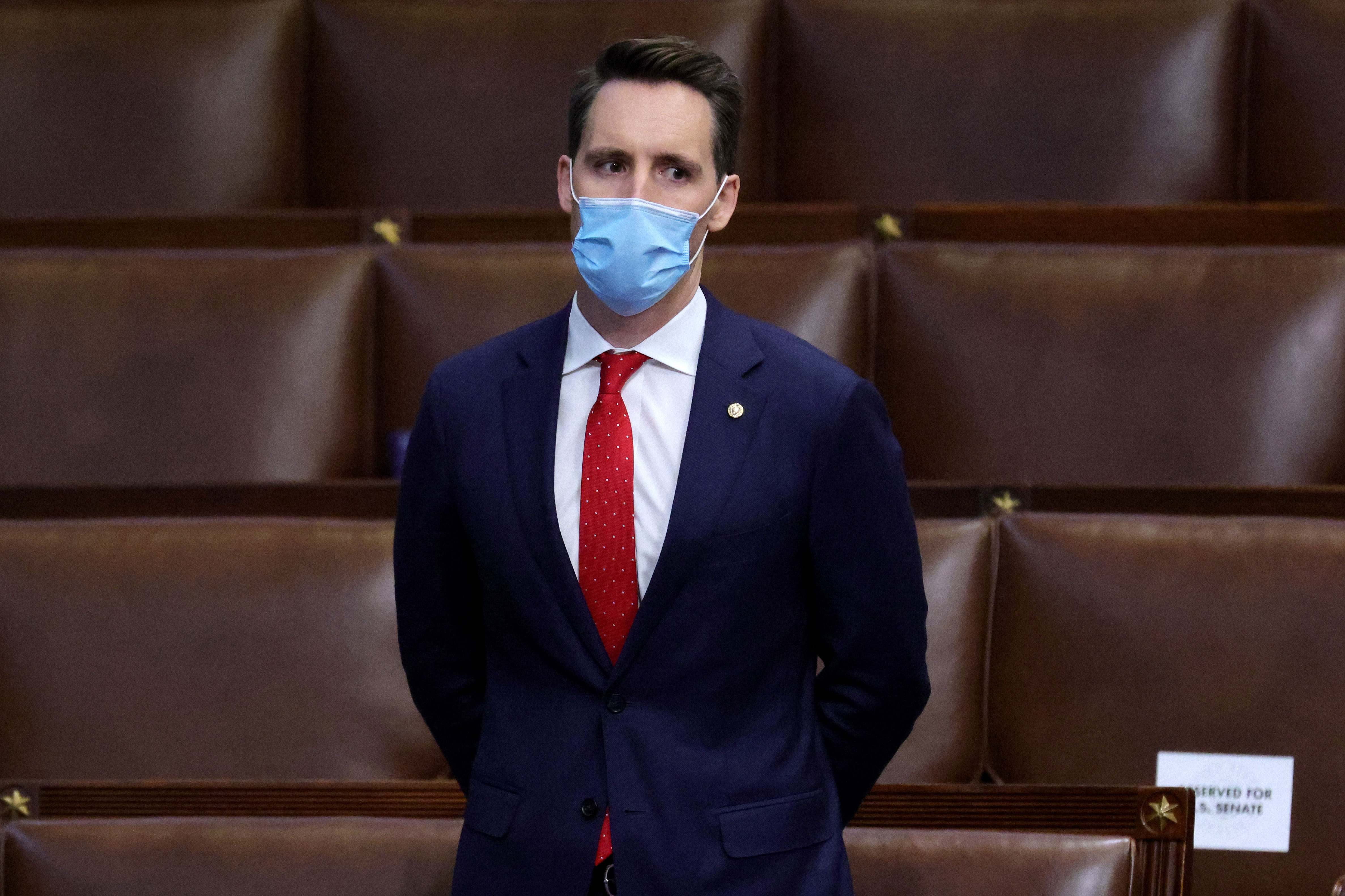 Missouri Sen. Josh Hawley stands in the House Chamber of the Capitol in Washington, DC, on January 6.