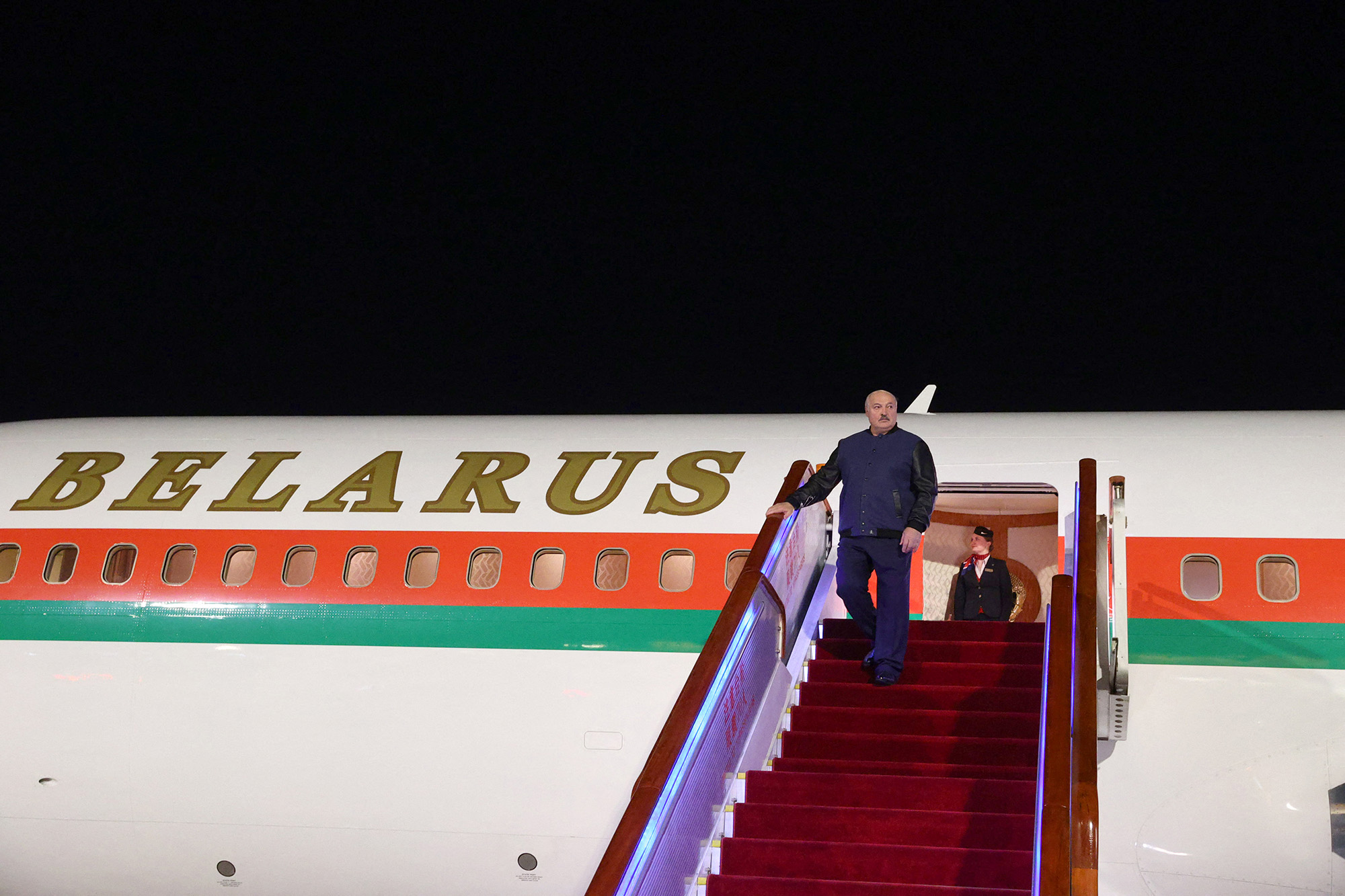 Belarus' President Alexander Lukashenko arrives in Beijing, China, on February 28.