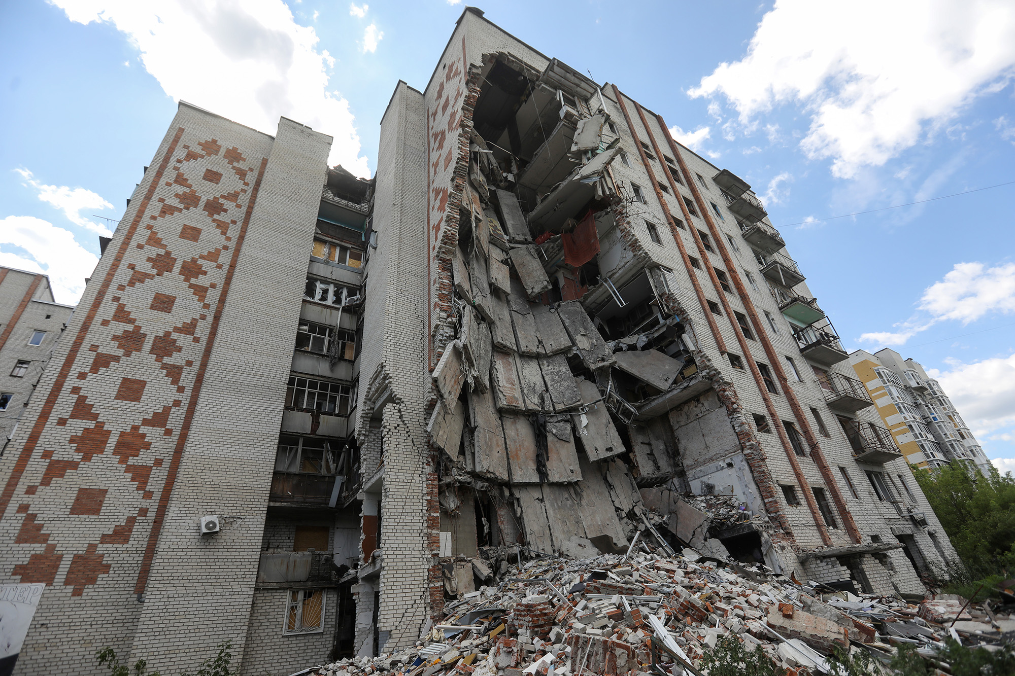 The aftermath of Russian shelling in Lyman, Donetsk Region, Ukraine on July 29.
