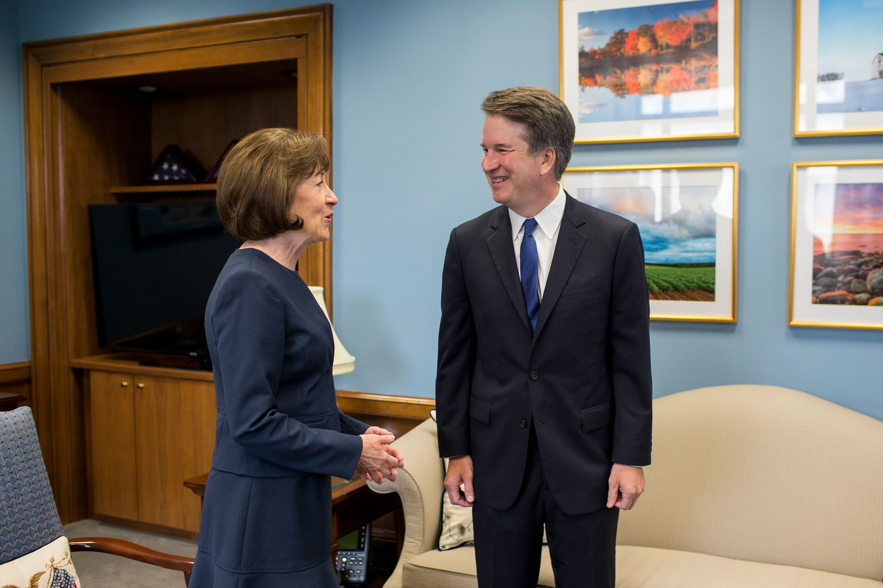 Then-Supreme Court nominee Brett Kavanaugh meets with Sen. Susan Collins in her office on Capitol Hill in August 2018.