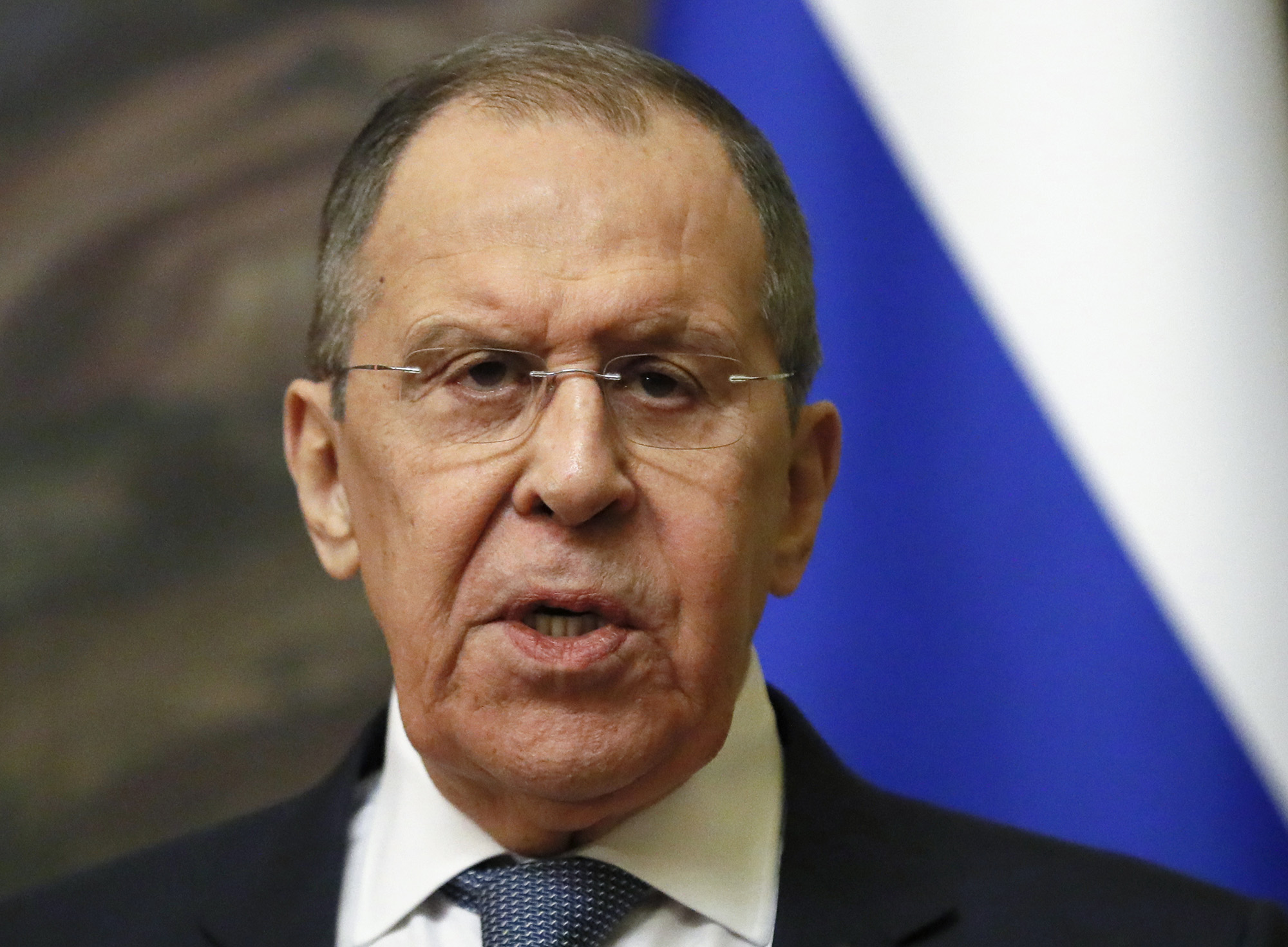 Russian Foreign Minister Sergey Lavrov attends a news conference in Moscow, Russia, on April 27.