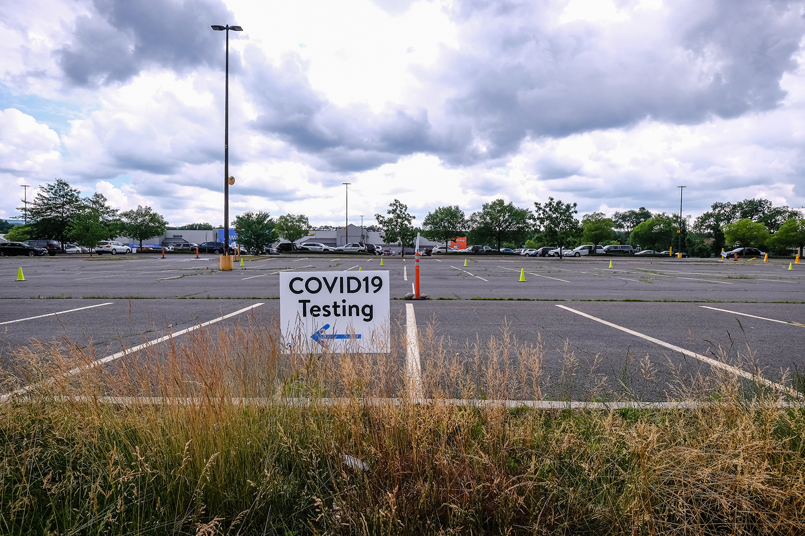 An empty Covid19 testing center in a Milford, Pennsylvania Walmart parking lot on June 19. 