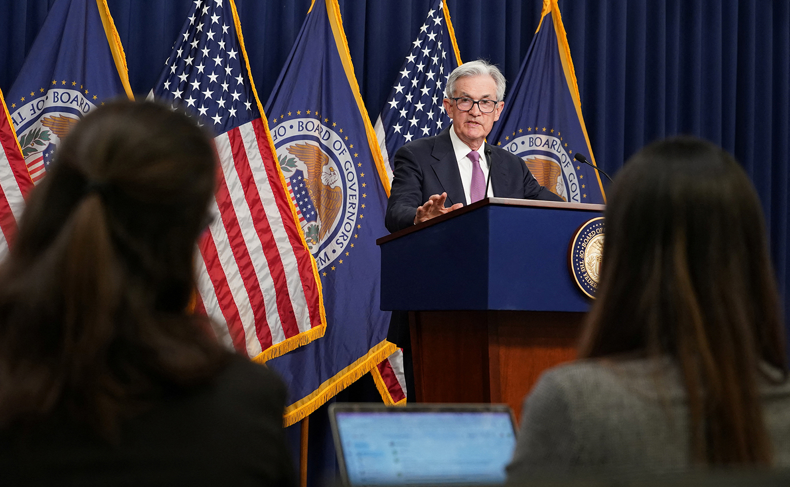 U.S. Federal Reserve Chairman Jerome Powell speaks during a news conference after the release of the Fed policy decision to keep interest rates unchanged, at the Federal Reserve in Washington on June 14.