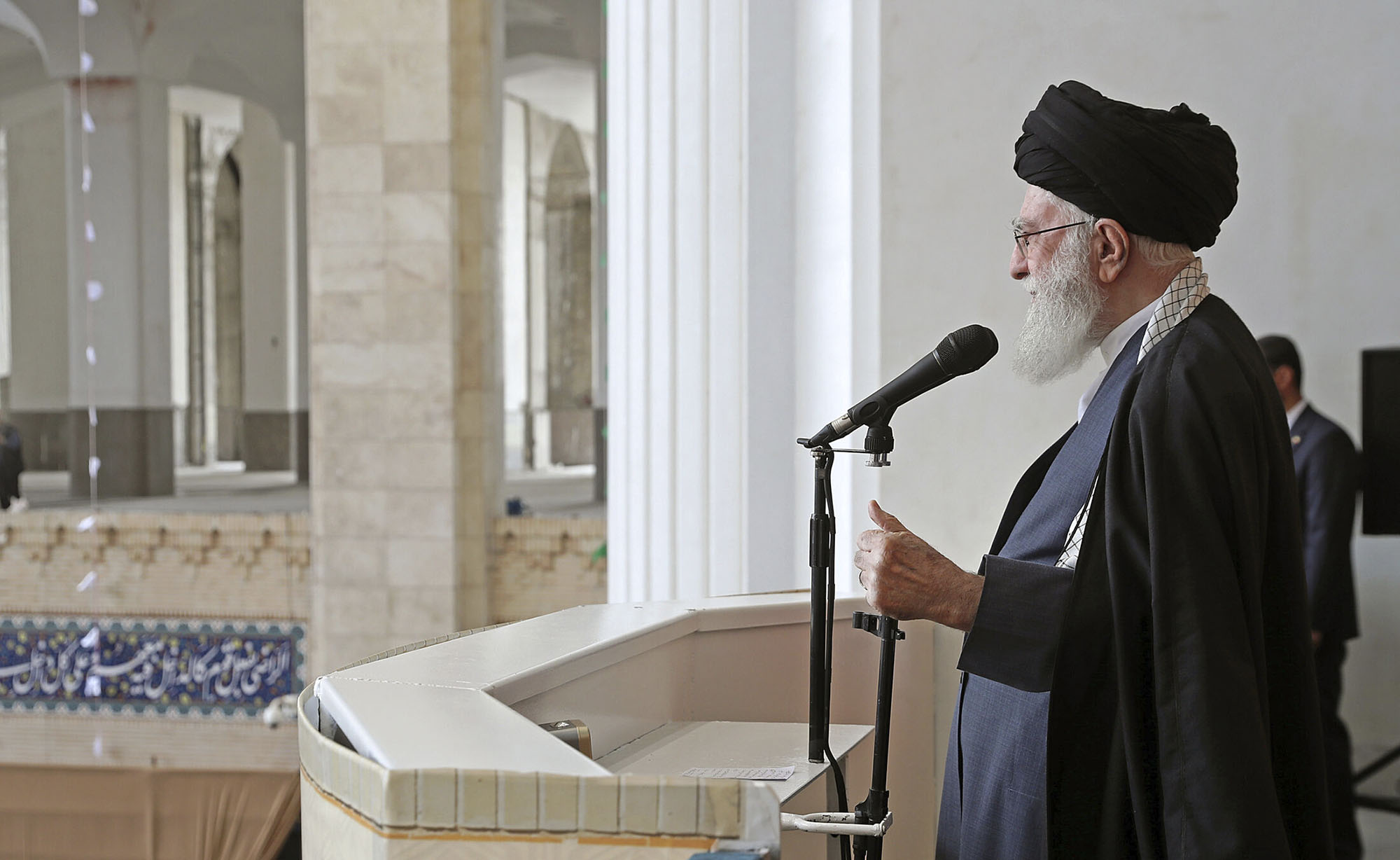 Supreme Leader Ayatollah Ali Khamenei delivers his sermon during the Eid al-Fitr prayer ceremony marking the end of the Muslim holy fasting month of Ramadan on April 10.