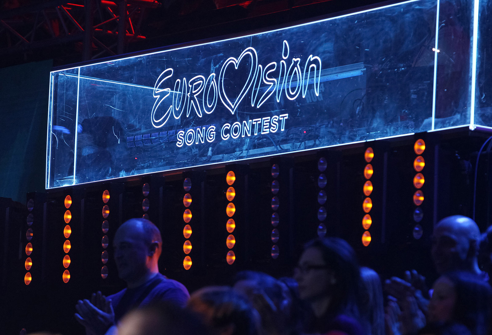 The Eurovision logo is seen during the song contest in 2019. 