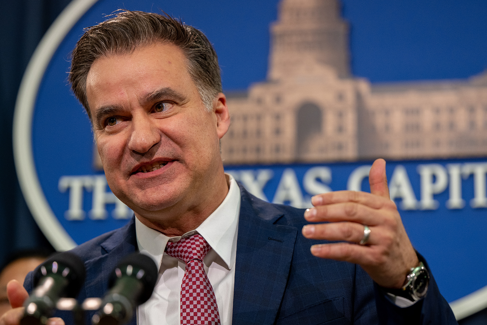 Roland Gutierrez speaks during a news conference in Austin, Texas on January 24.