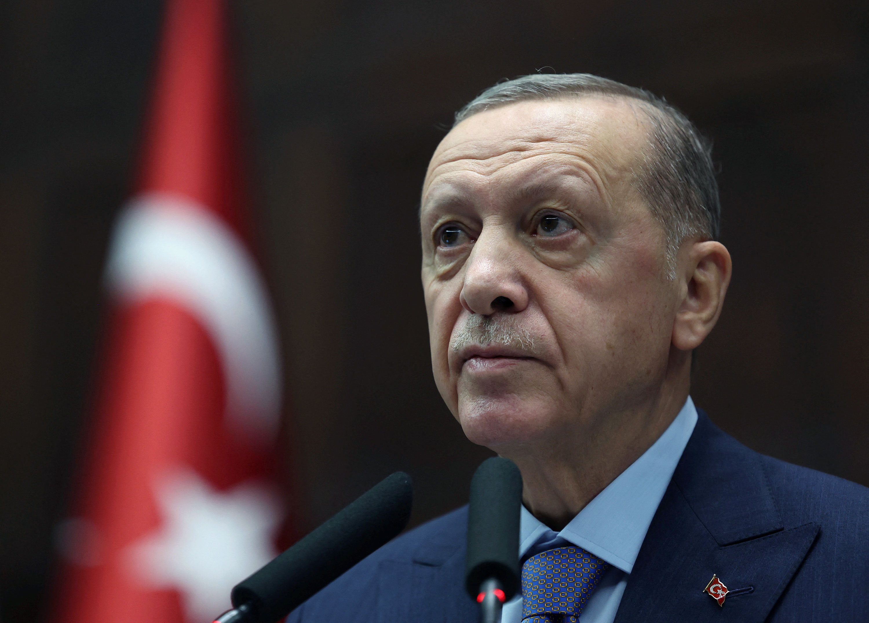 Turkish President Tayyip Erdogan speaks at a meeting at the Turkish parliament in Ankara, Turkey, on October 25. 
