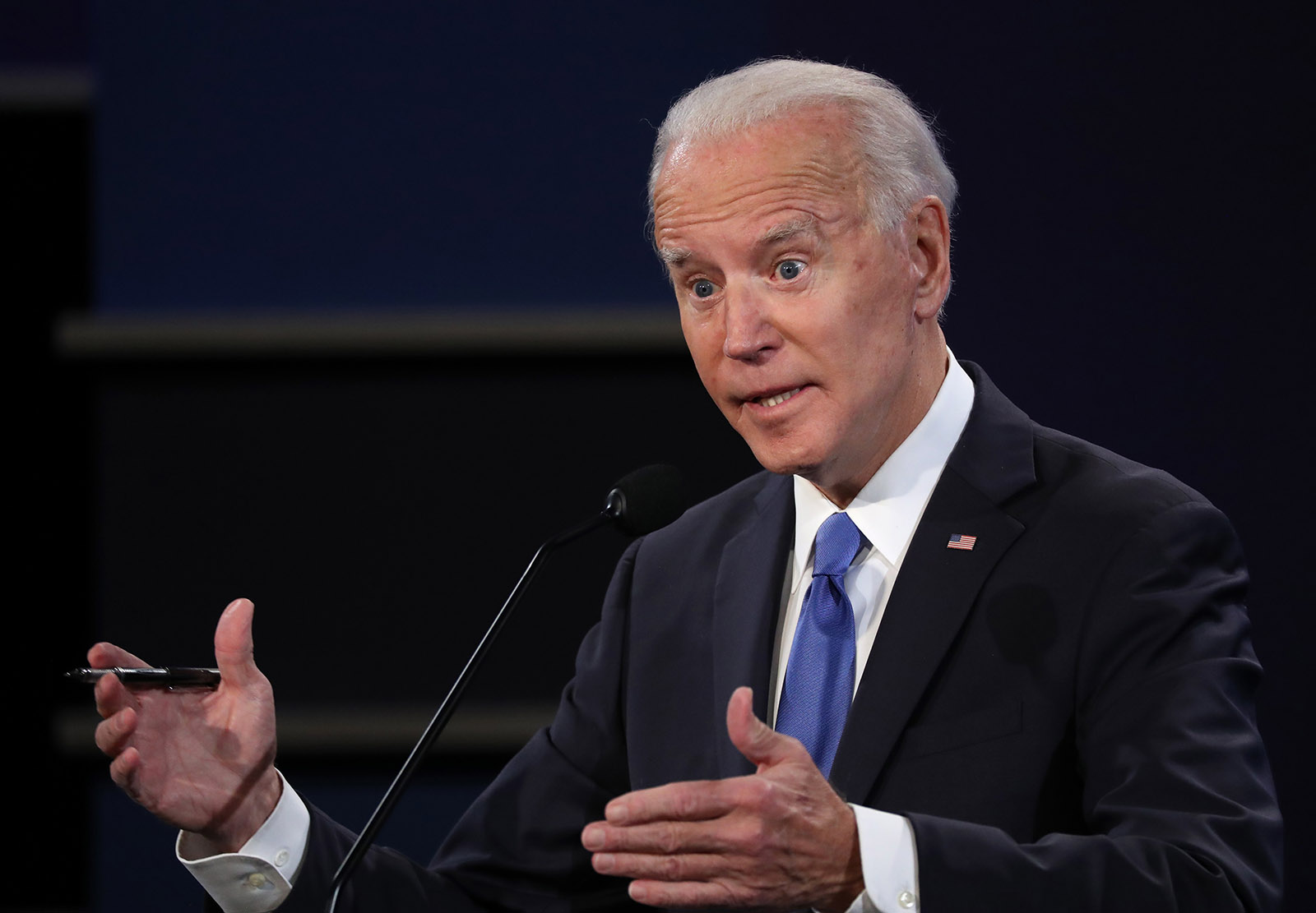 Democratic presidential nominee Joe Biden participates in the final presidential debate against U.S. President Donald Trump at Belmont University on October 22 in Nashville. 