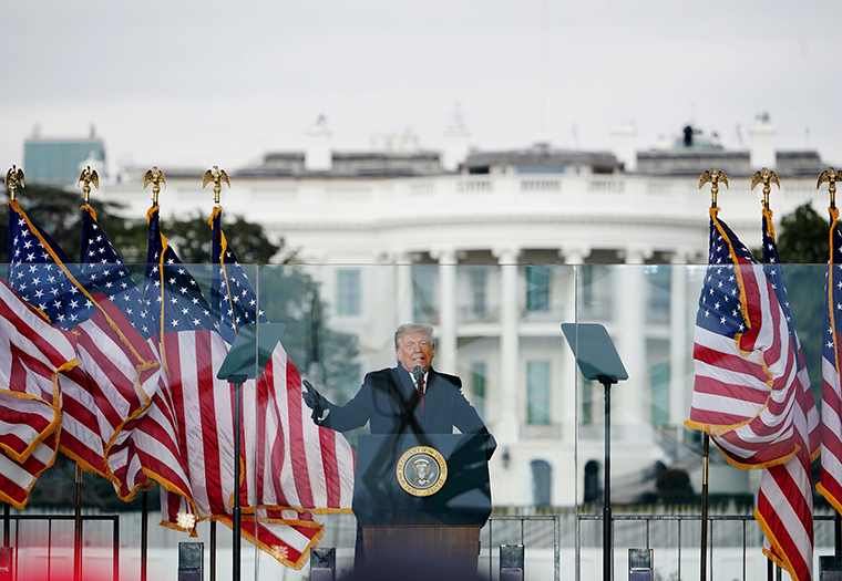 US President Donald Trump speaks to supporters from The Ellipse near the White House on Wednesday, January 6, in Washington, DC.