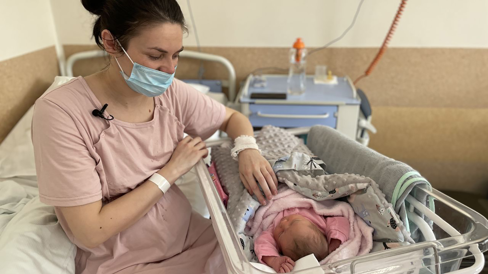 Khrystyna Pavluchenko takes care of her newborn daughter Adelina.