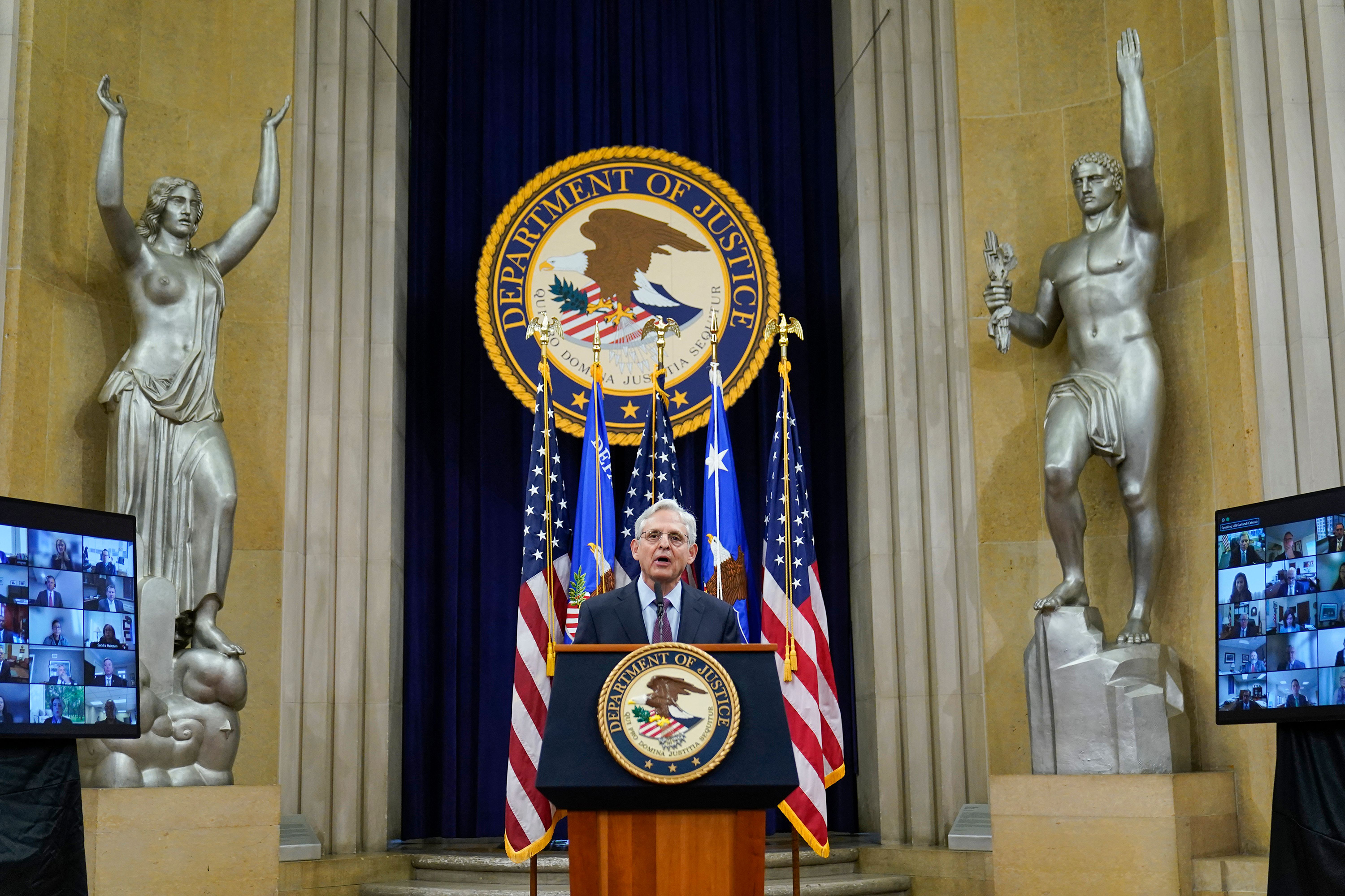 Attorney General Merrick Garland speaks to the press on January 5, at the US Capitol, in Washington, DC. 