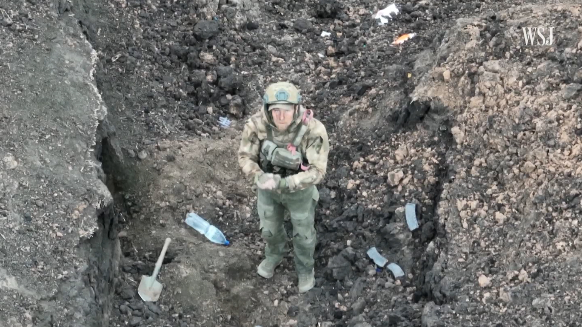 Drone footage obtained by The Wall Street Journal appears to show a Russian soldier surrendering to a Ukrainian drone on the battlefield of Bakhmut in May.