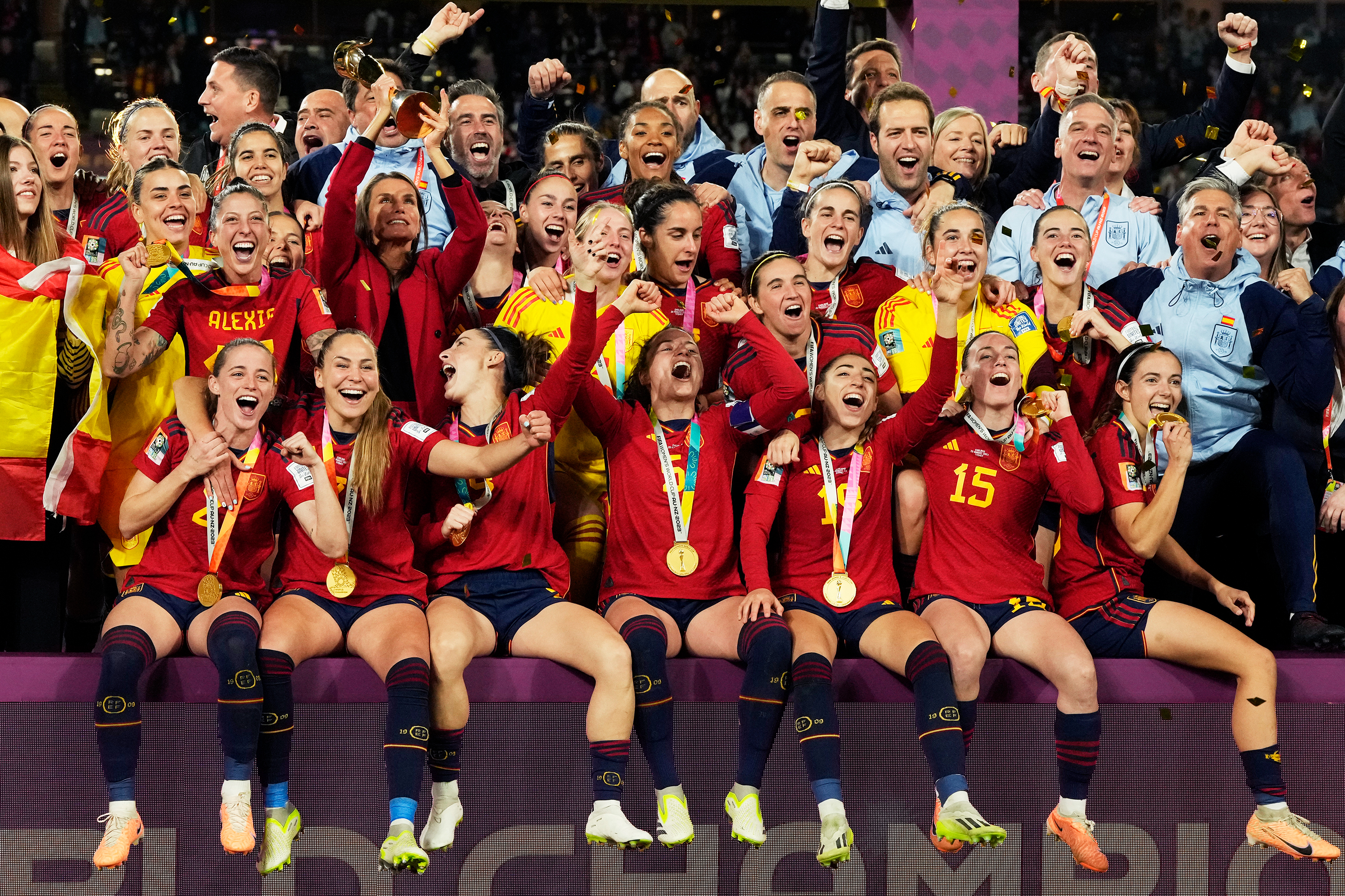 Spain's players celebrate after winning the 2023 Women's World Cup against England. 