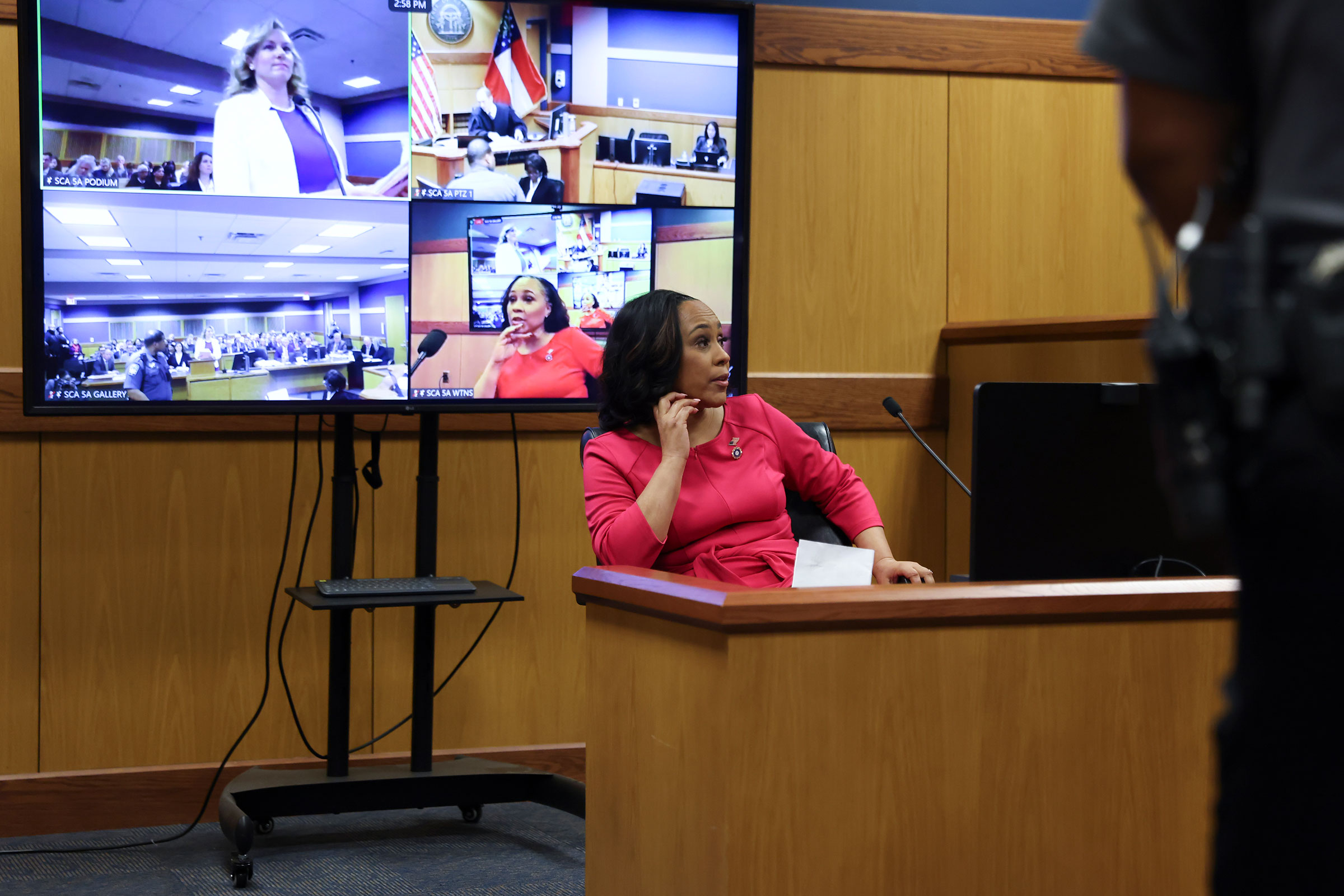 Fulton County District Attorney Fani Willis testifies during a hearing in the case of the State of Georgia v. Donald John Trump at the Fulton County Courthouse on February 15 in Atlanta, Georgia.