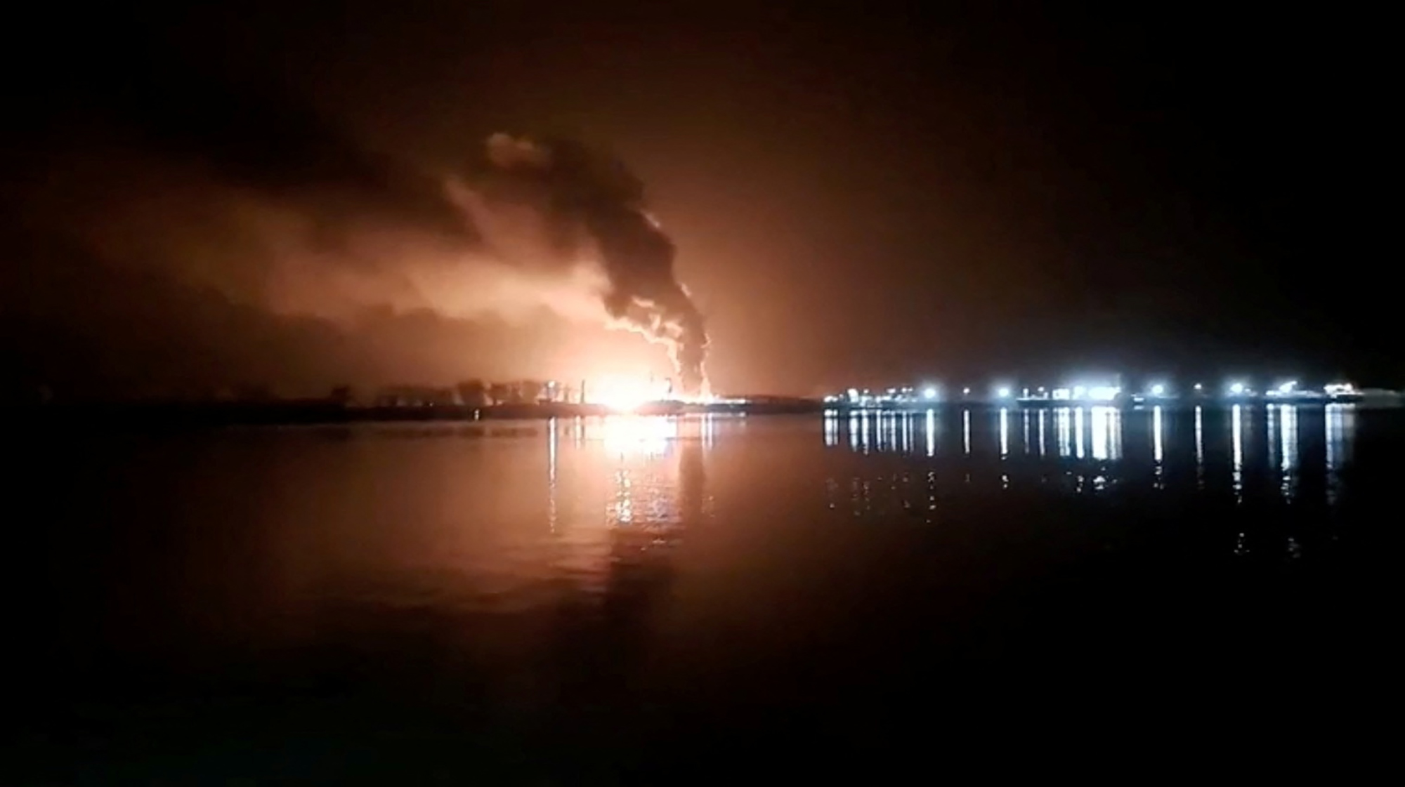 An explosion near Orlivka, Ukraine, on September 26, is seen in this screen grab from a video taken from a ferry on the way to Romania.