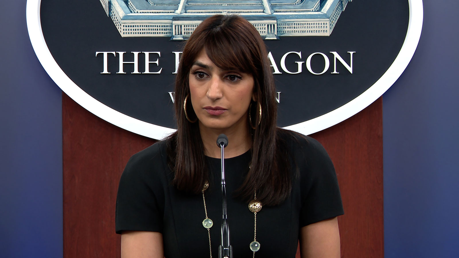 Deputy Pentagon Press Secretary Sabrina Singh speaks during a Pentagon briefing on Tuesday, April 2. 