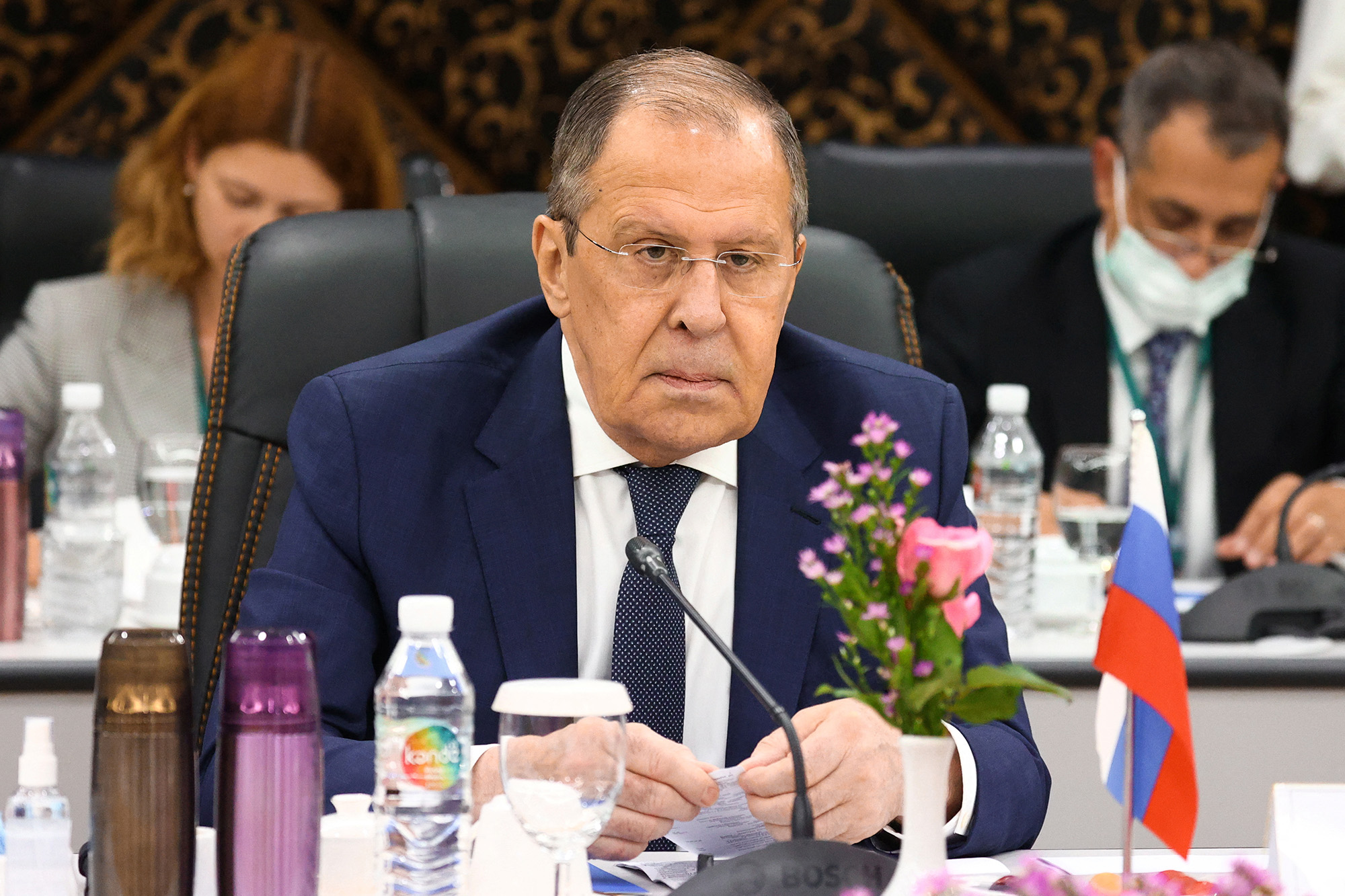 Russia's Foreign Minister Sergey Lavrov attends a meeting with Myanmar's Foreign Minister Wunna Maung Lwin in Naypyidaw, Myanmar, on August 3.