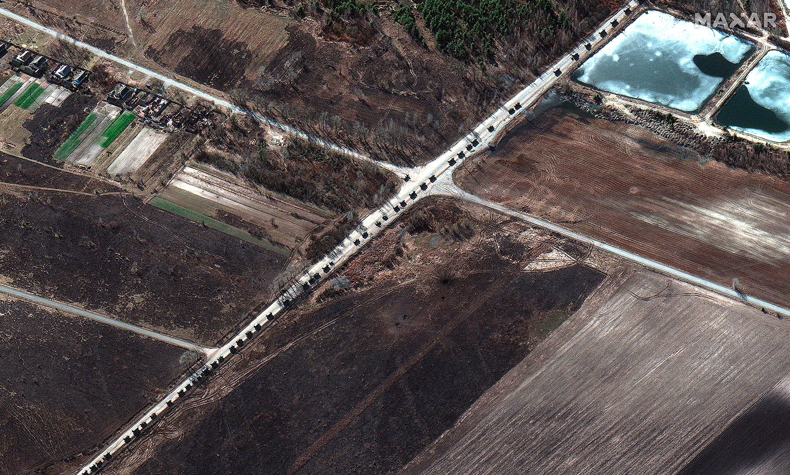 A satellite image shows the convoy on February 28.