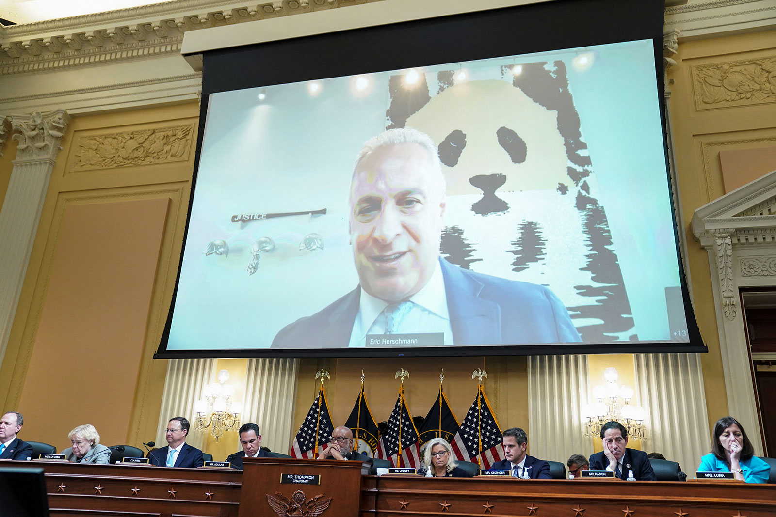 A video of former White House attorney Eric Herschmann is played during Thursday’s hearing.