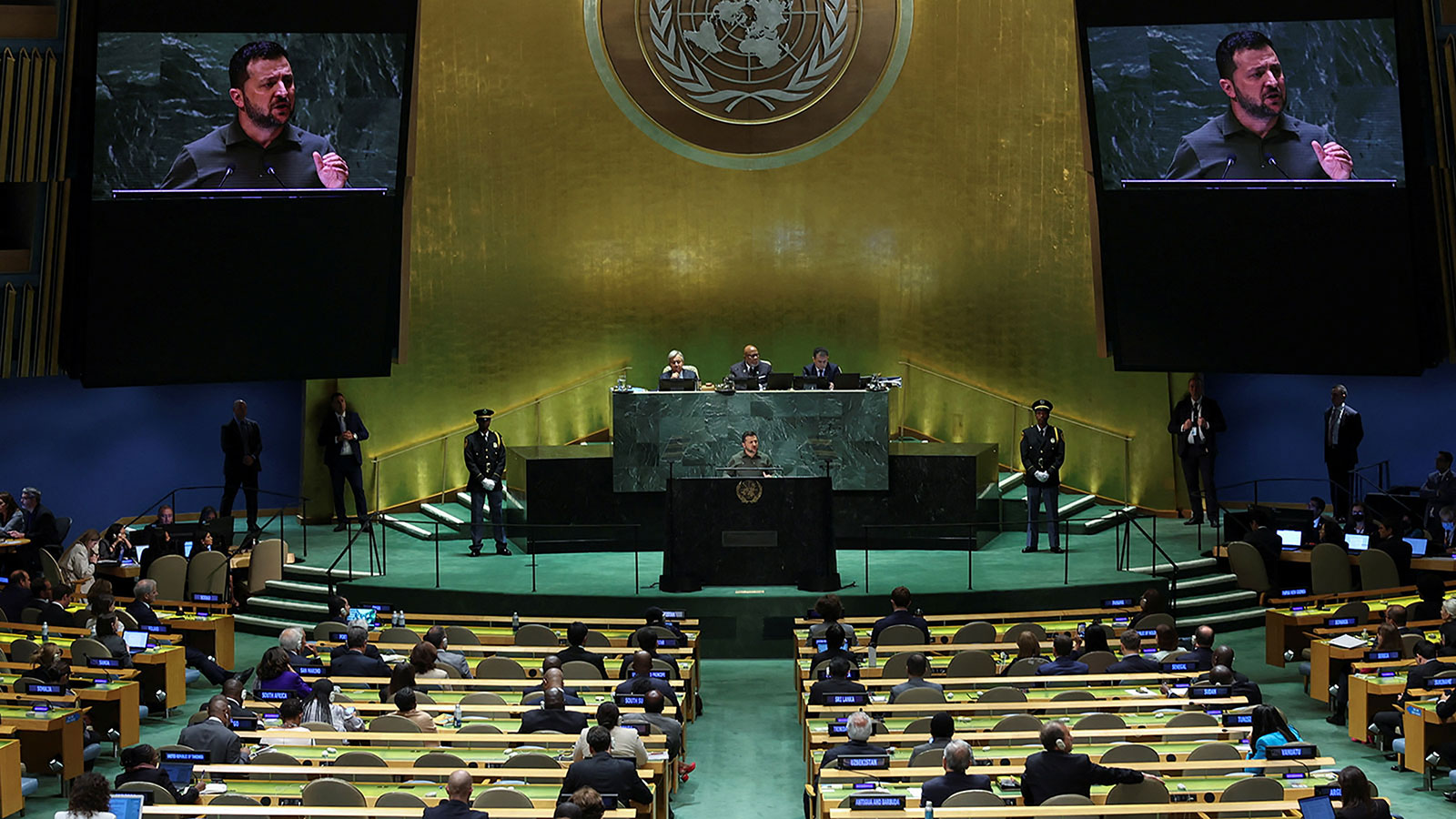 Ukrainian President Volodymyr Zelensky addresses the UN General Assembly on Tuesday, September 19, 2023.